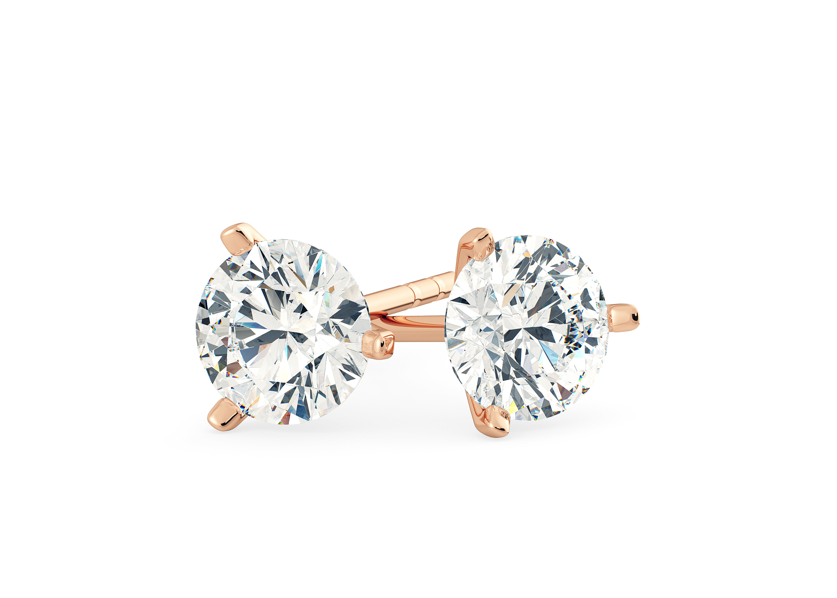 Alegra Round Brilliant Diamond Stud Earrings in 18K Rose Gold with Screw Backs