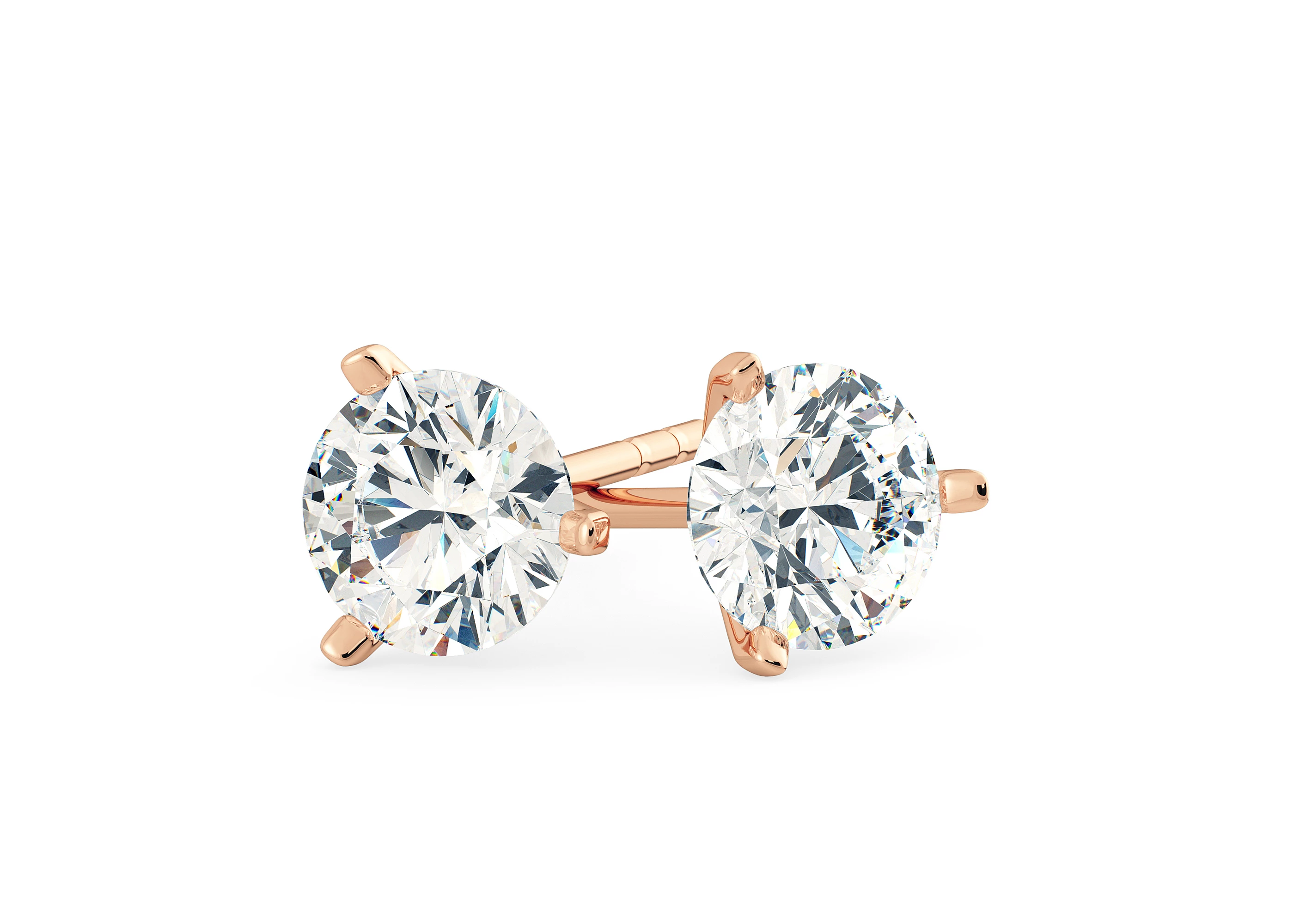 Alegra Round Brilliant Diamond Stud Earrings in 18K Rose Gold with Alpha Backs