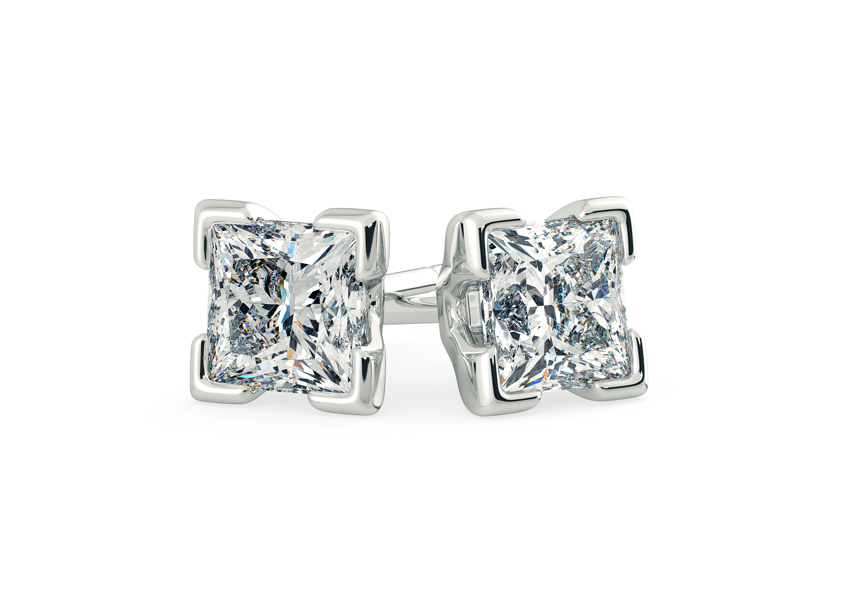 Aura Princess Diamond Stud Earrings in Platinum with Alpha Backs