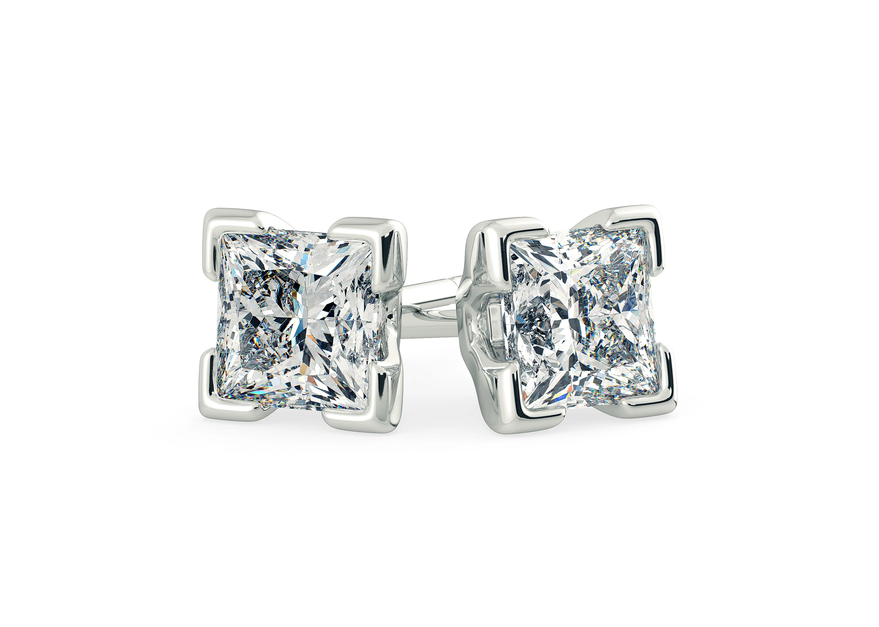 Aura Princess Diamond Stud Earrings in 18K White Gold with Alpha Backs