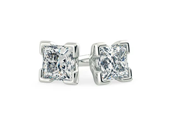 Aura Princess Diamond Stud Earrings in 18K White Gold with Butterfly Backs