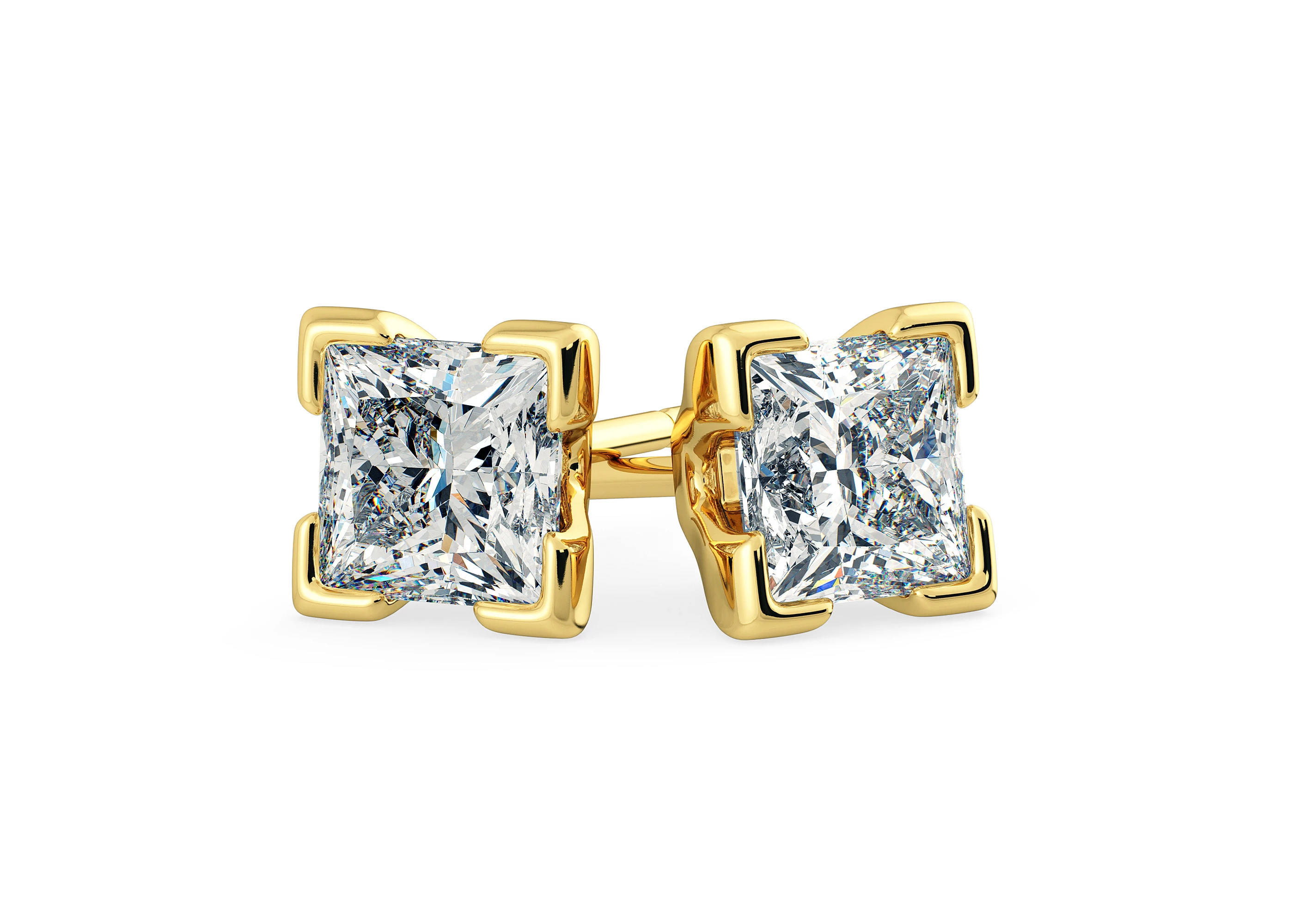Aura Princess Diamond Stud Earrings in 18K Yellow Gold with Alpha Backs
