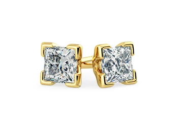 Aura Princess Diamond Stud Earrings in 18K Yellow Gold with Butterfly Backs