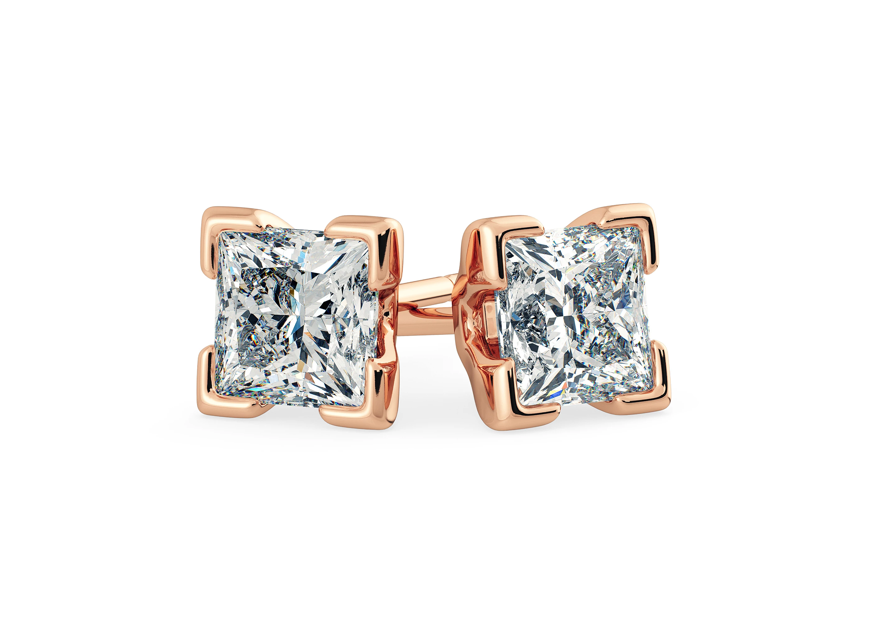 Aura Princess Diamond Stud Earrings in 18K Rose Gold with Alpha Backs