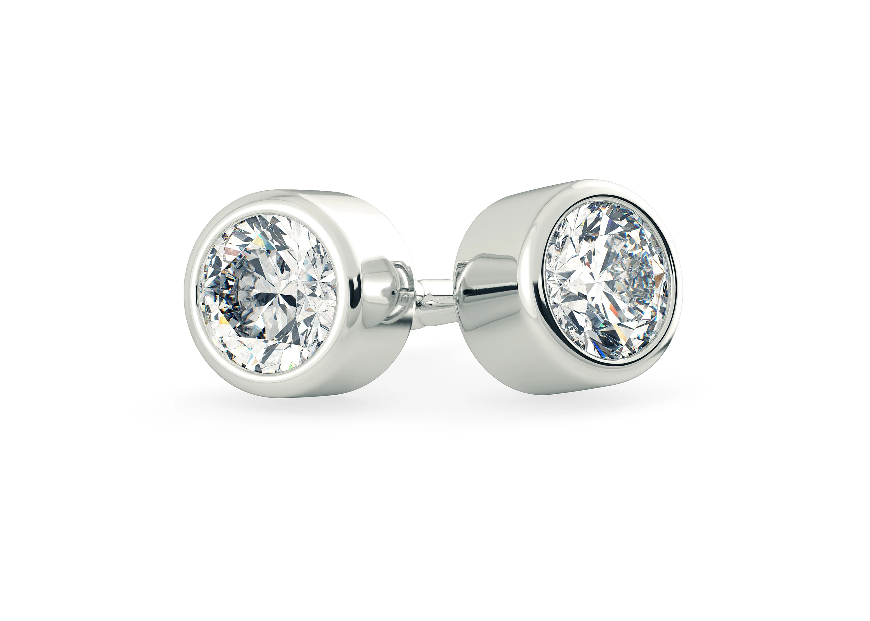 Carina Round Brilliant Diamond Stud Earrings in 18K White Gold with Alpha Backs