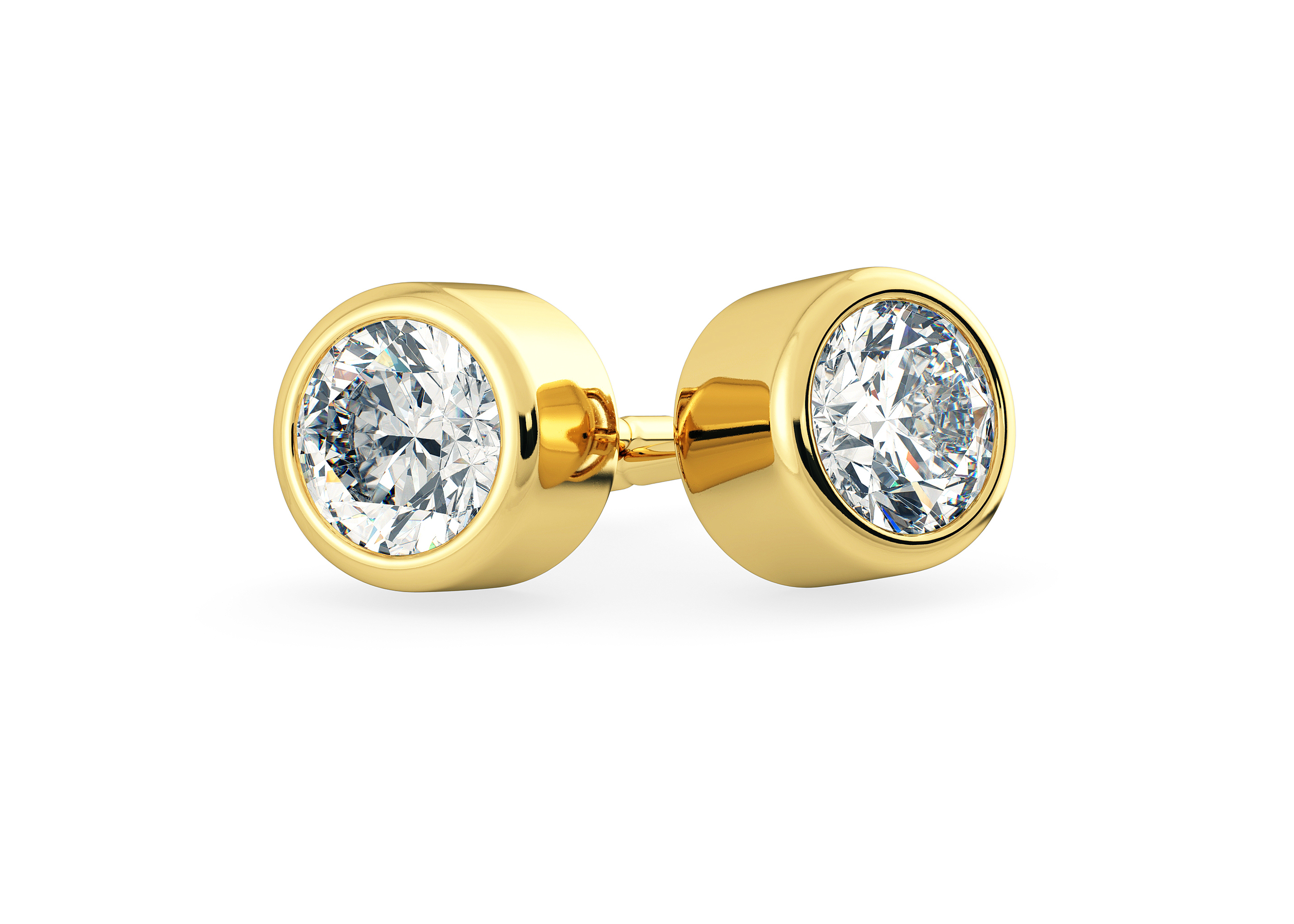 Carina Round Brilliant Diamond Stud Earrings in 18K Yellow Gold with Alpha Backs
