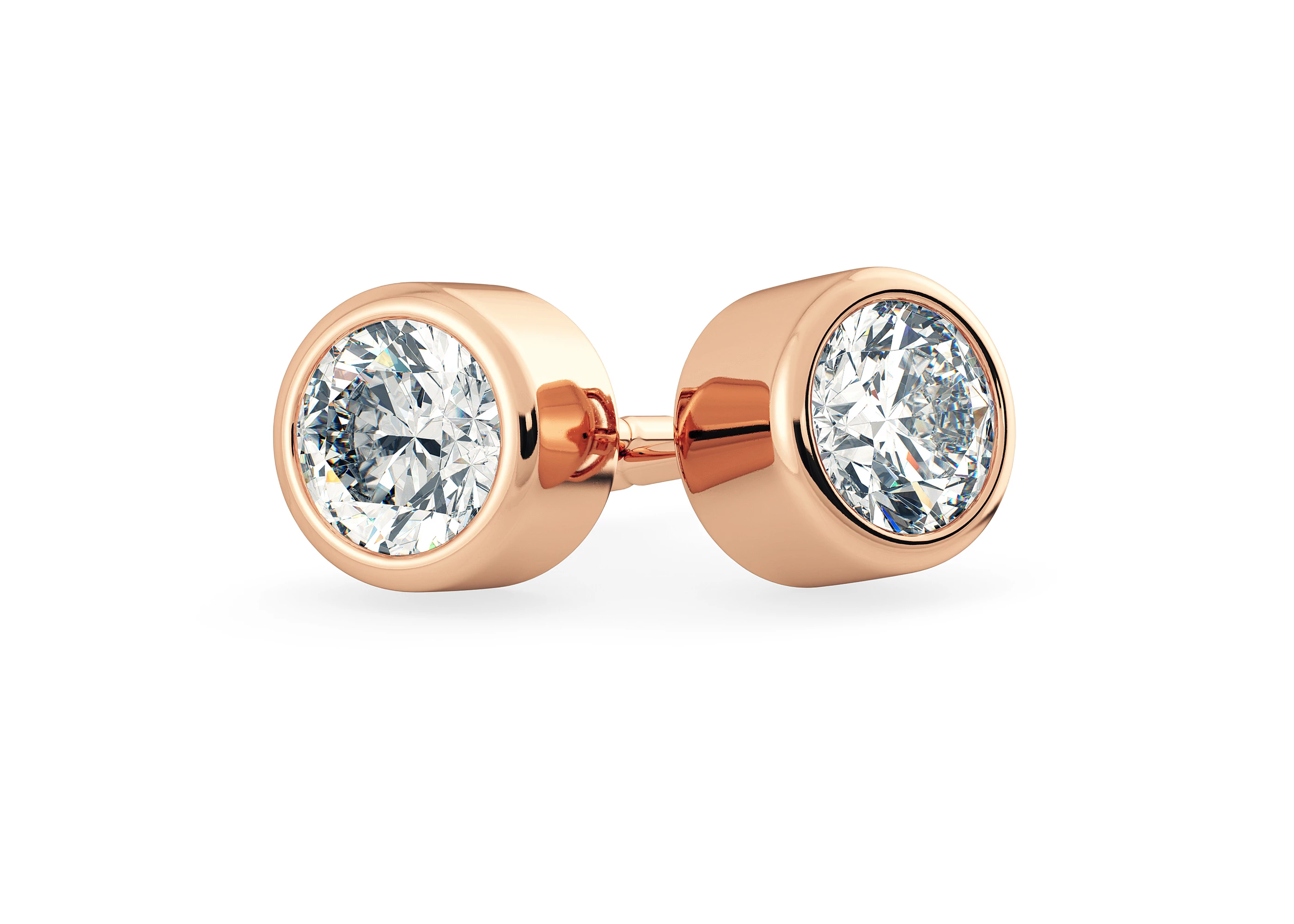 Carina Round Brilliant Diamond Stud Earrings in 18K Rose Gold with Screw Backs