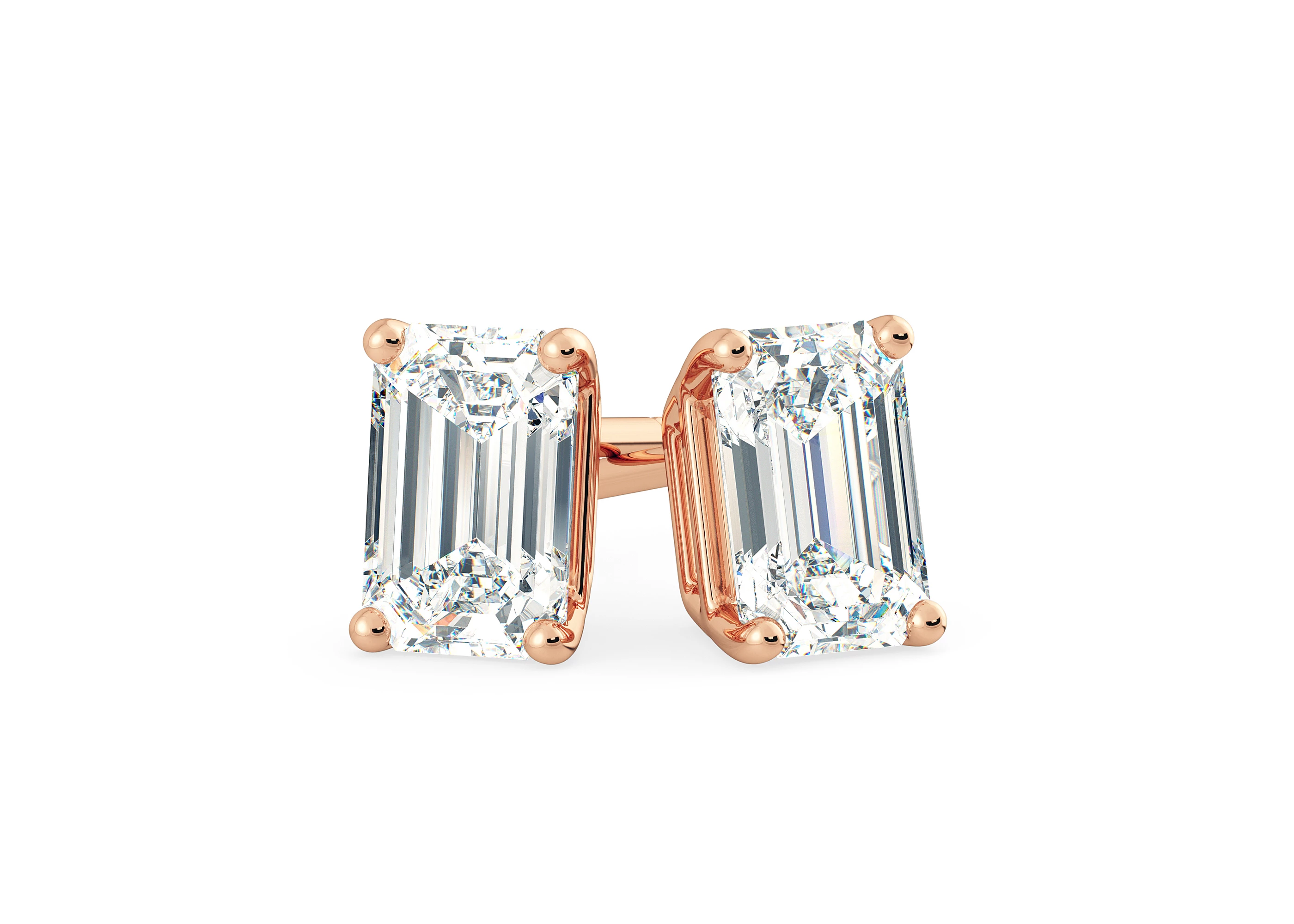 Ettore Emerald Diamond Stud Earrings in 18K Rose Gold with Screw Backs