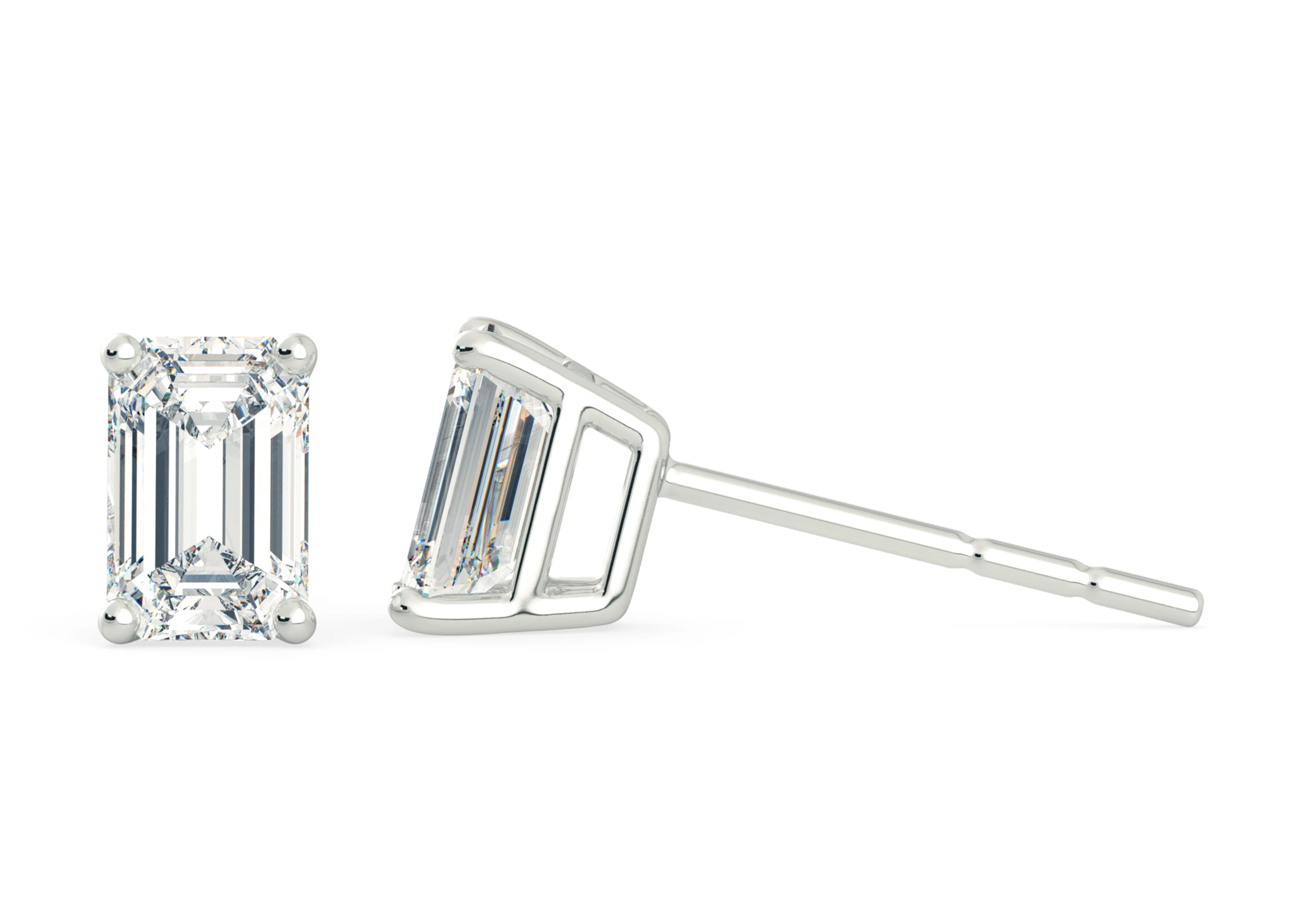 Half Carat Emerald Diamond Stud Earrings in Platinum 950