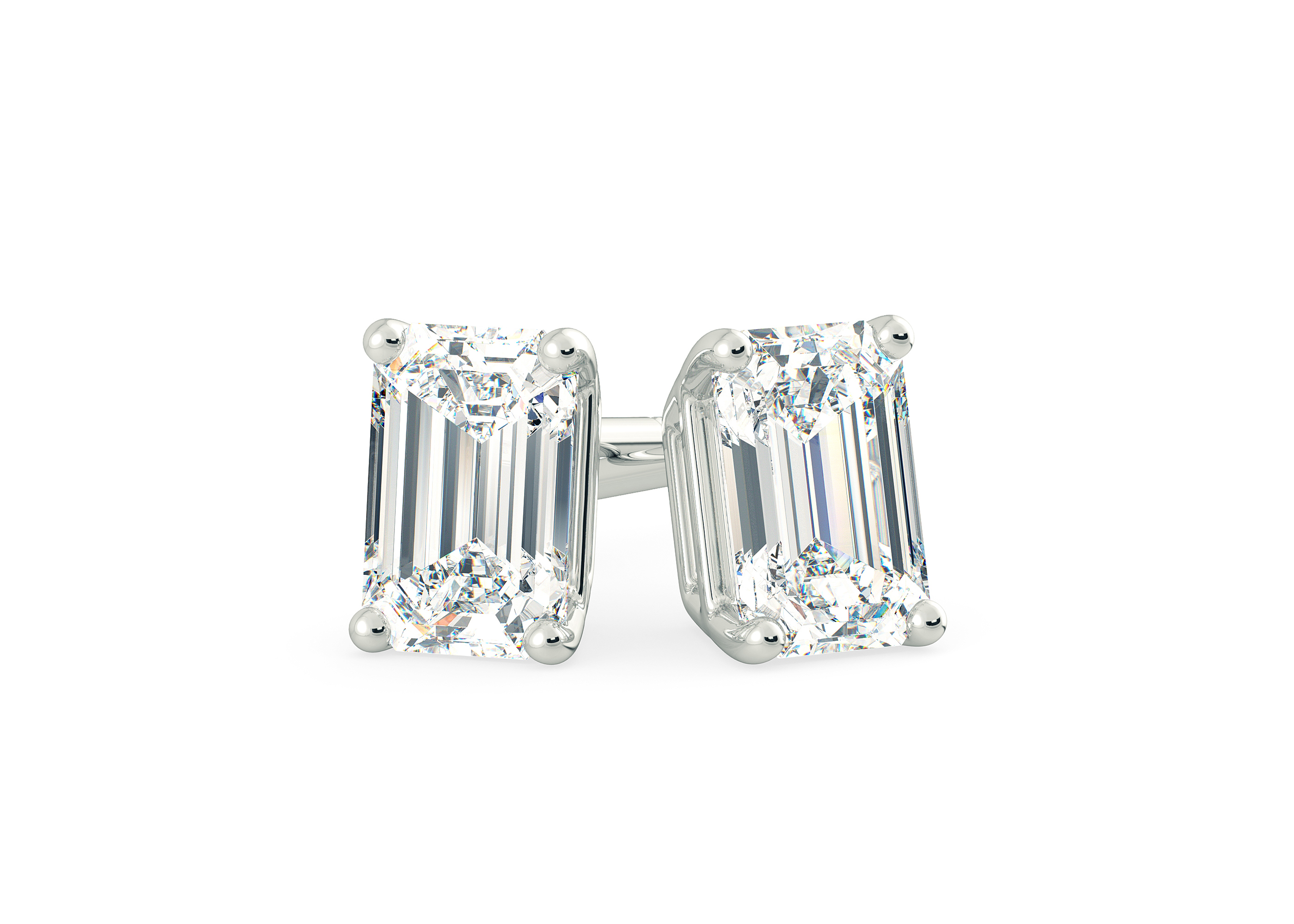 Ettore Emerald Diamond Stud Earrings in 18K White Gold with Alpha Backs