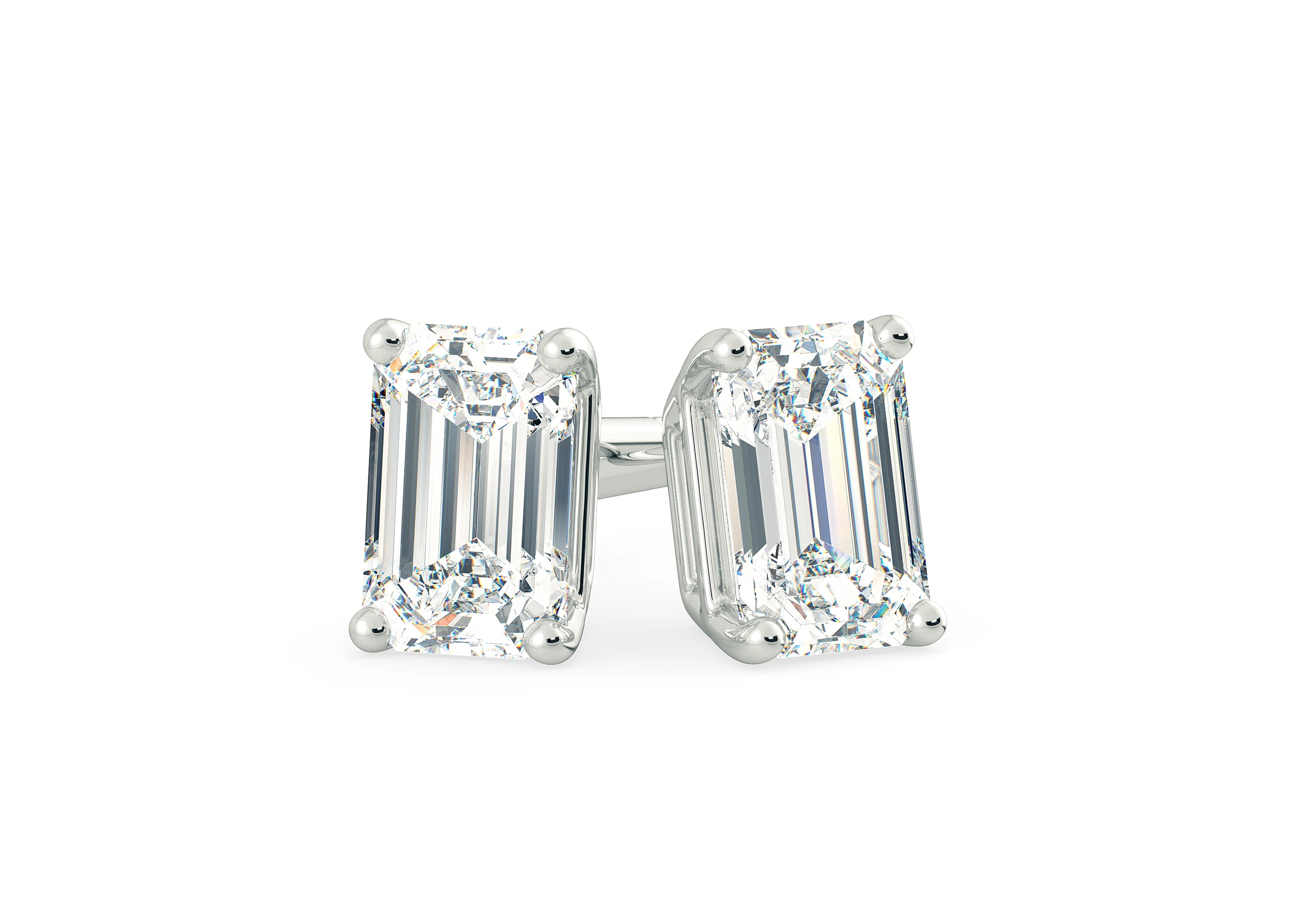 Half Carat Emerald Diamond Stud Earrings in 18K White Gold