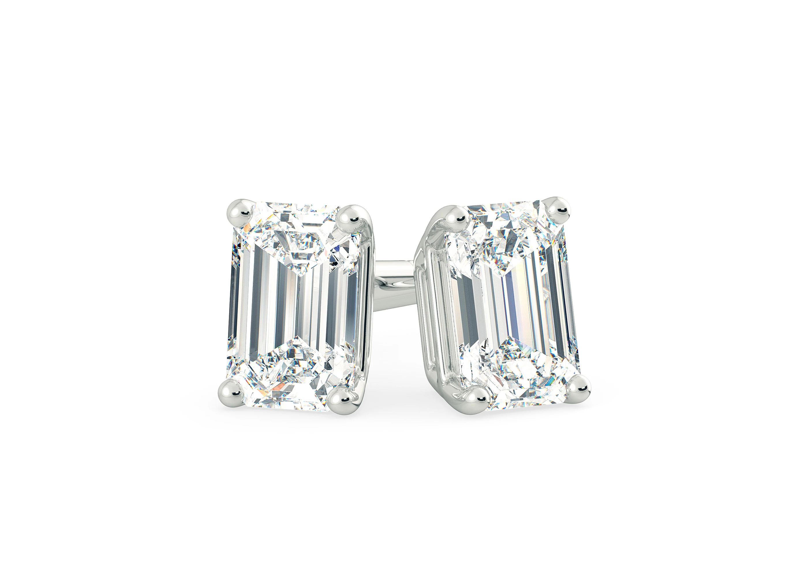 Ettore Emerald Diamond Stud Earrings in 18K White Gold with Screw Backs