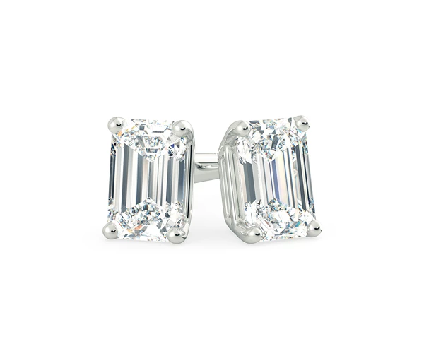 Ettore Emerald Diamond Stud Earrings in Platinum with Butterfly Backs