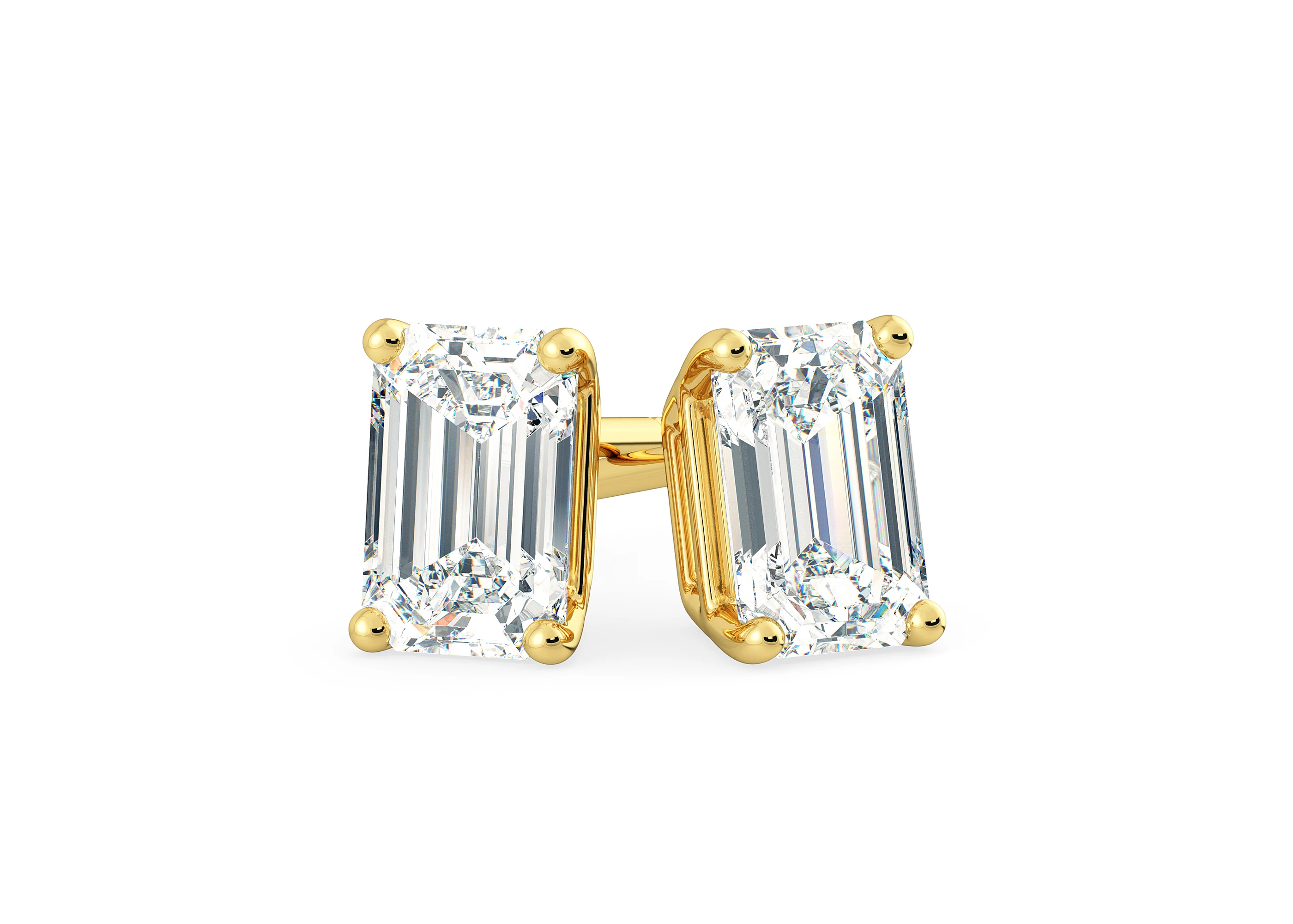 One Carat Emerald Diamond Stud Earrings in 18K Yellow Gold