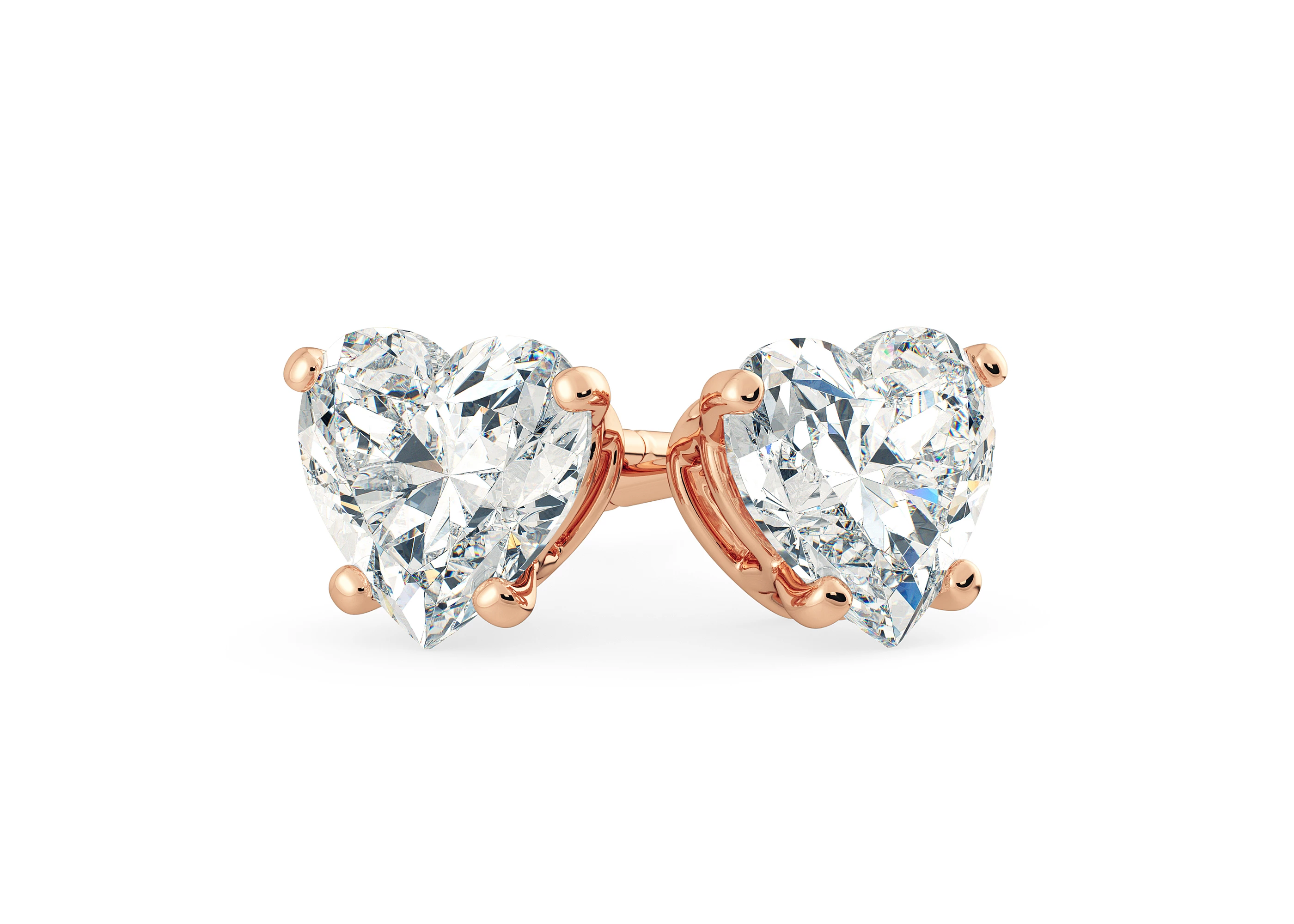 One Carat Heart Diamond Stud Earrings in 18K Rose Gold