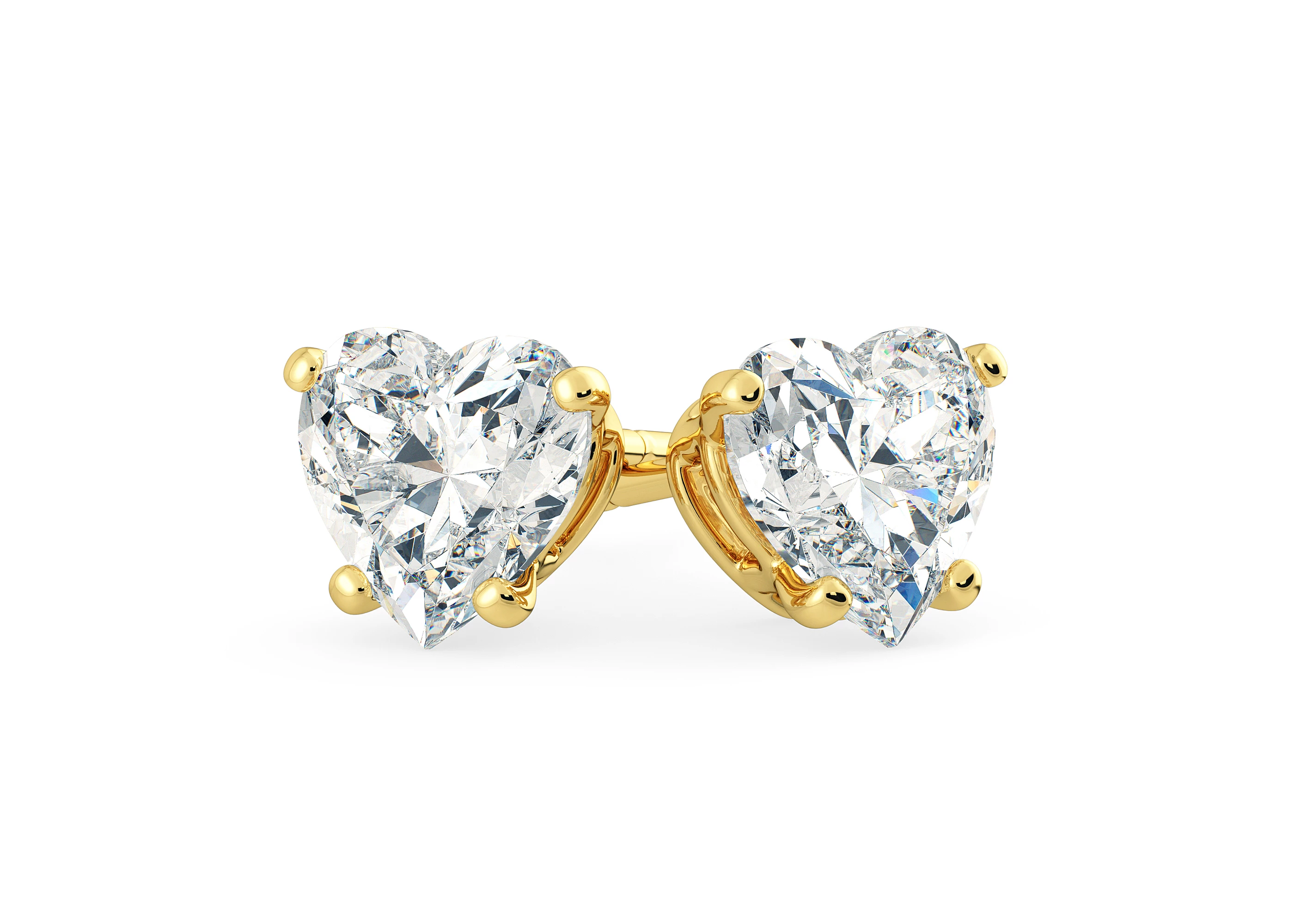 One Carat Heart Diamond Stud Earrings in 18K Yellow Gold