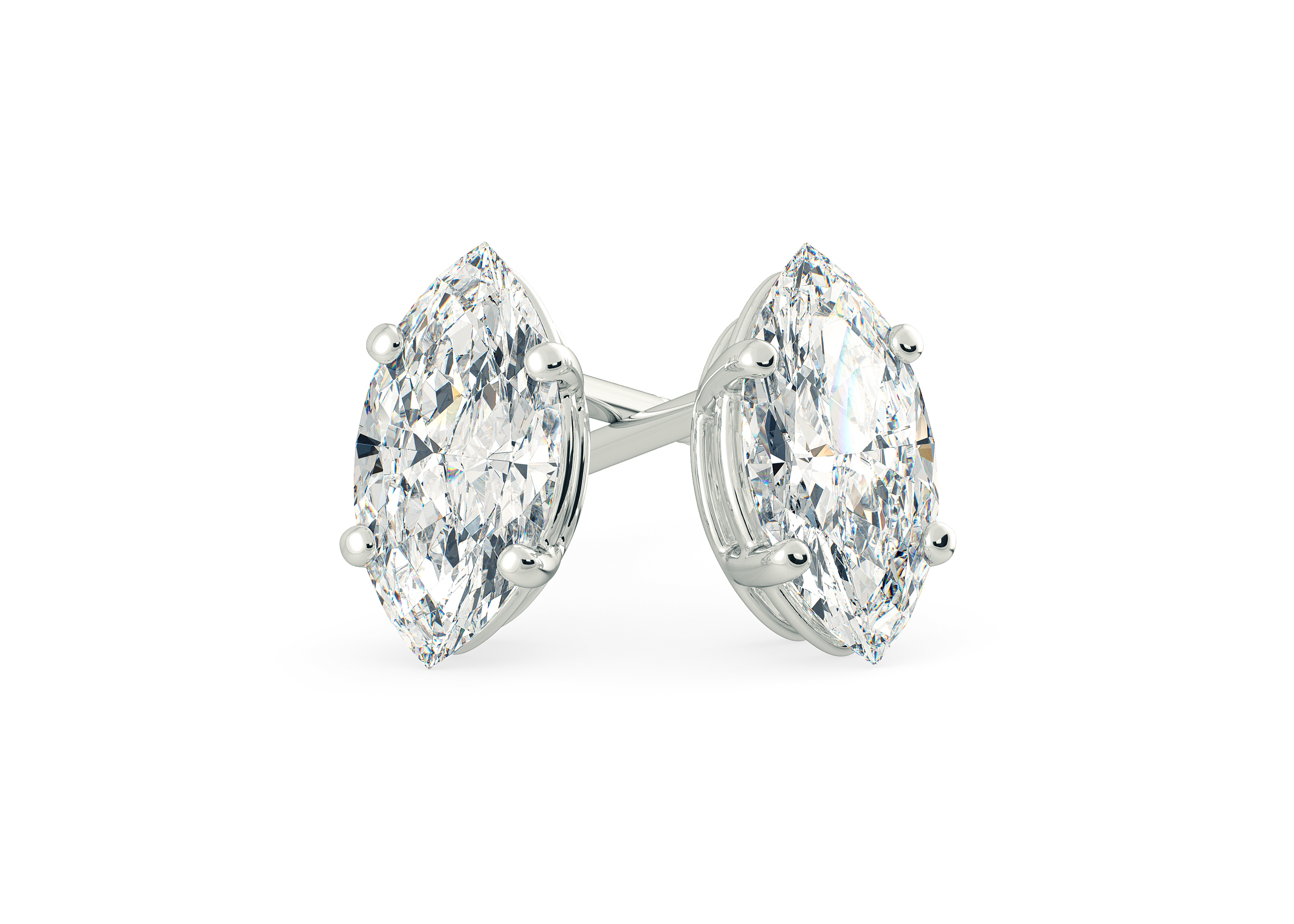 Ettore Marquise Diamond Stud Earrings in 18K White Gold with Screw Backs
