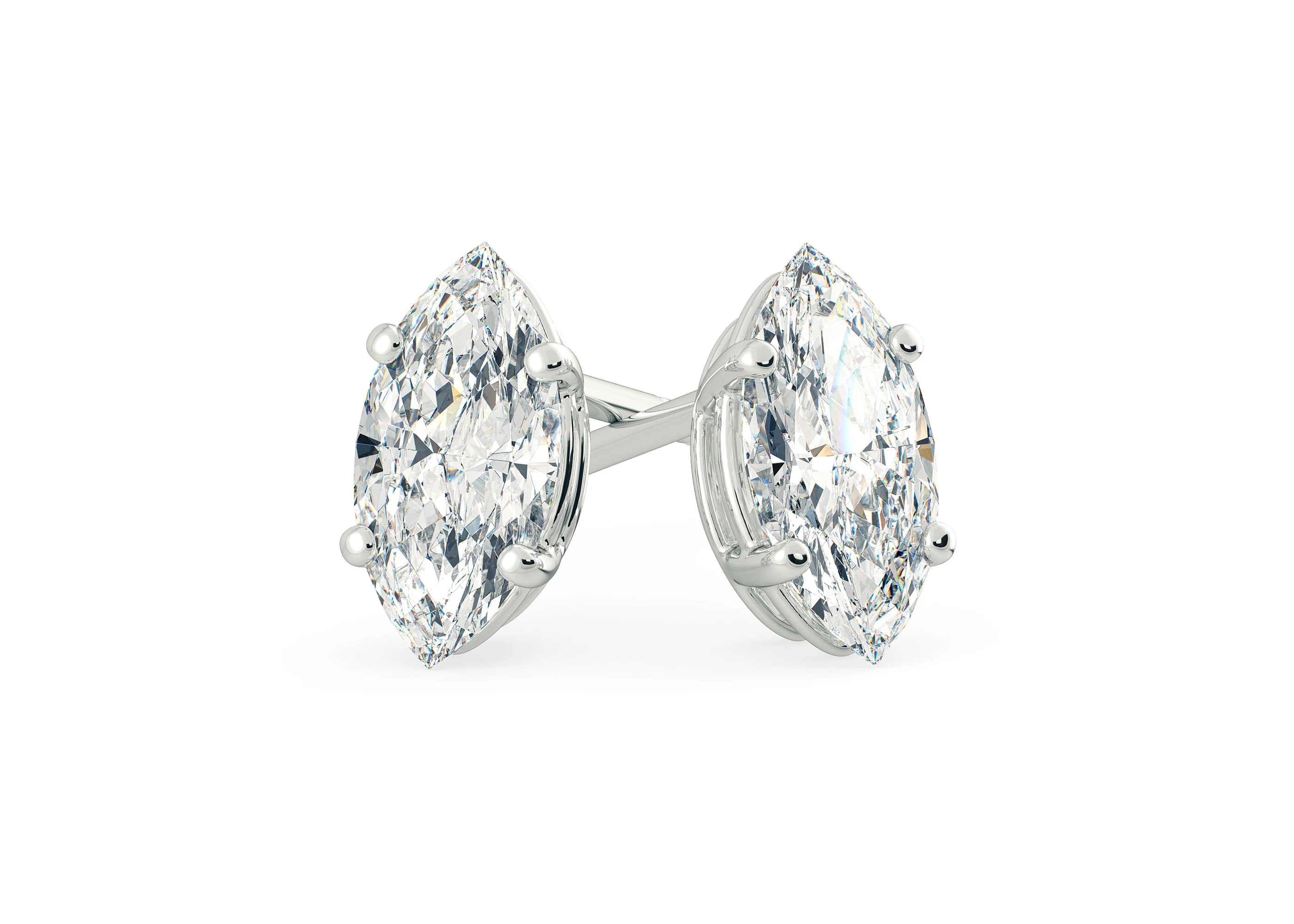 Ettore Marquise Diamond Stud Earrings in Platinum with Alpha Backs