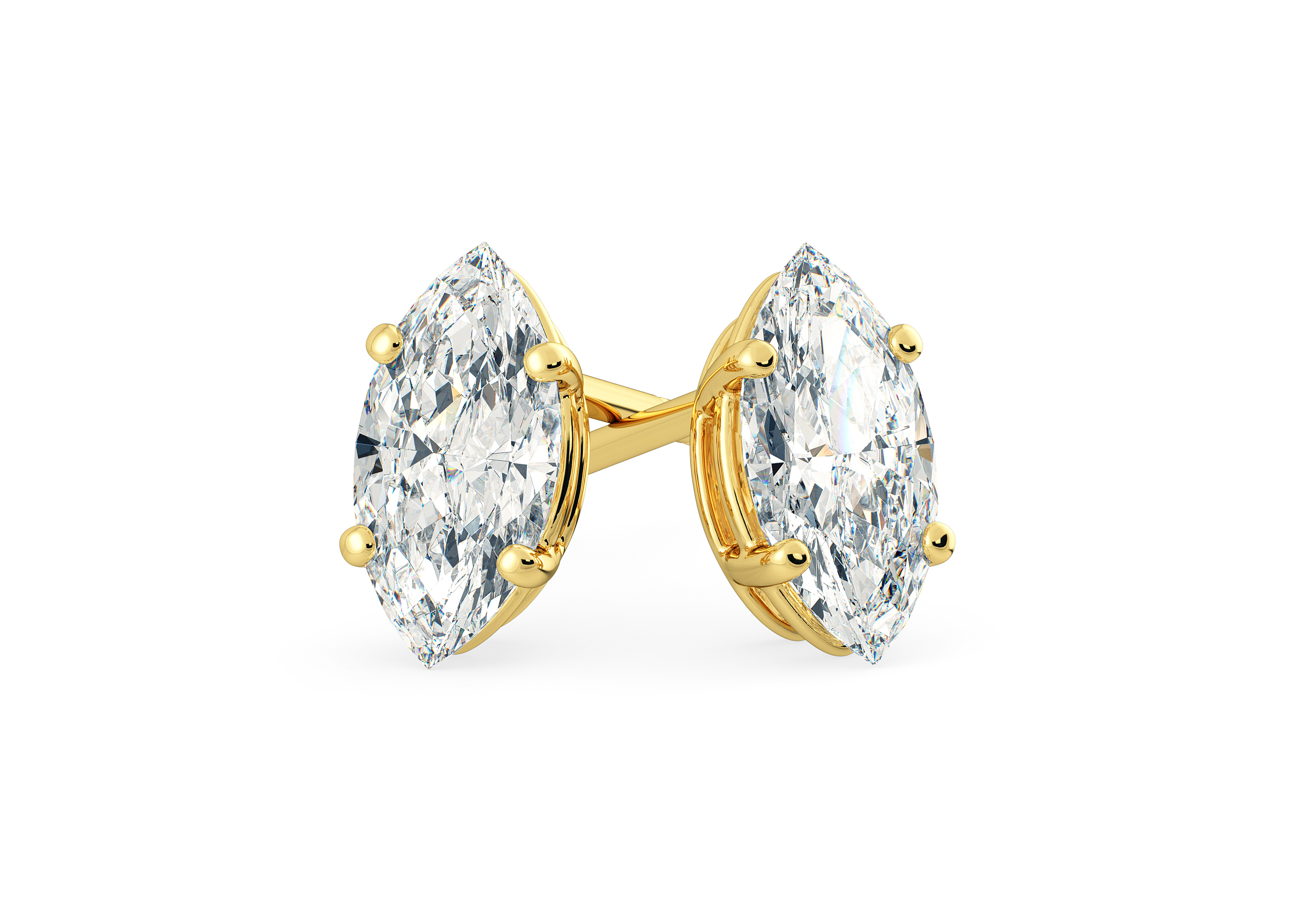 One Carat Lab Grown Marquise Diamond Stud Earrings in 18K Yellow Gold