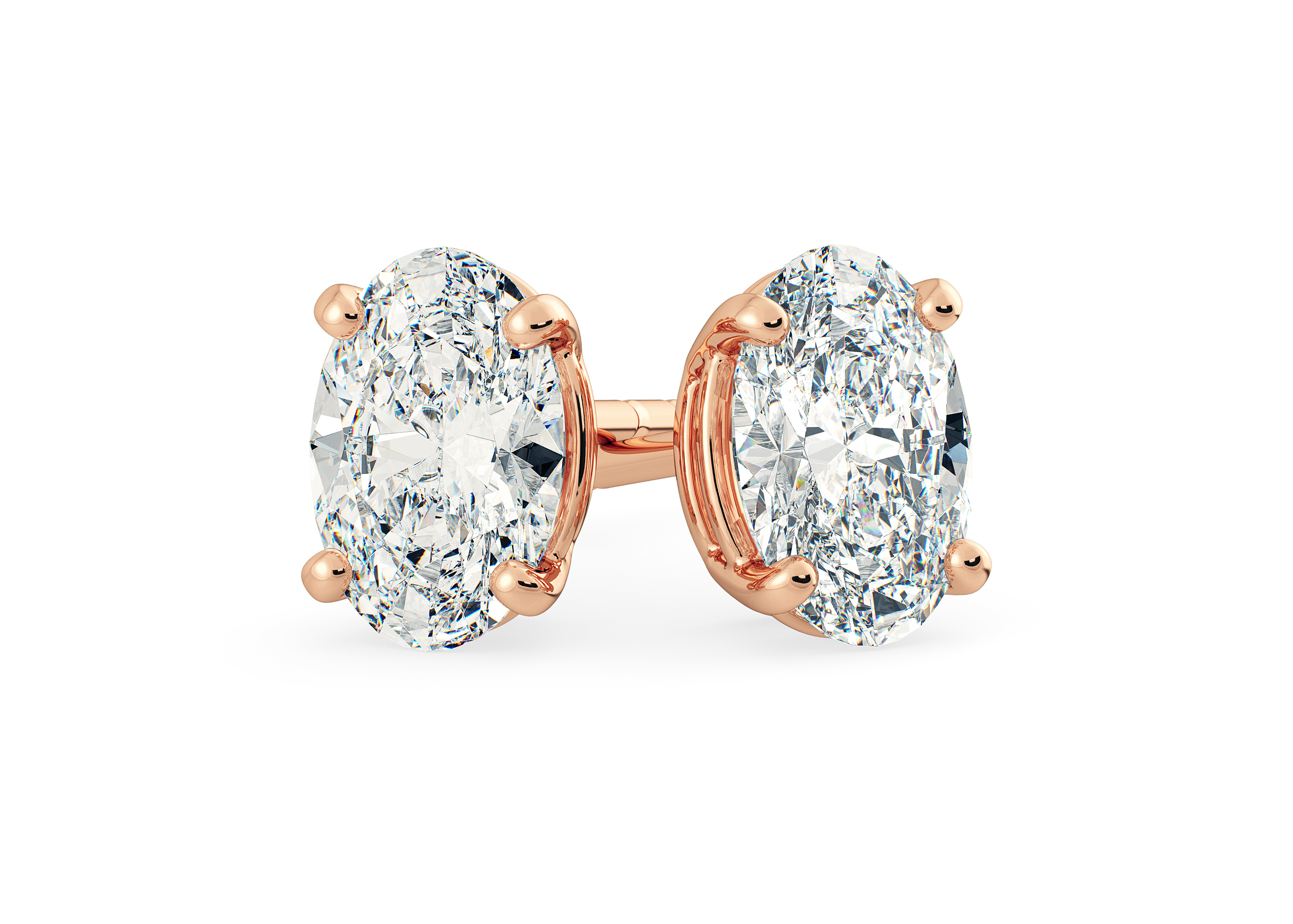 Two Carat Oval Diamond Stud Earrings in 18K Rose Gold