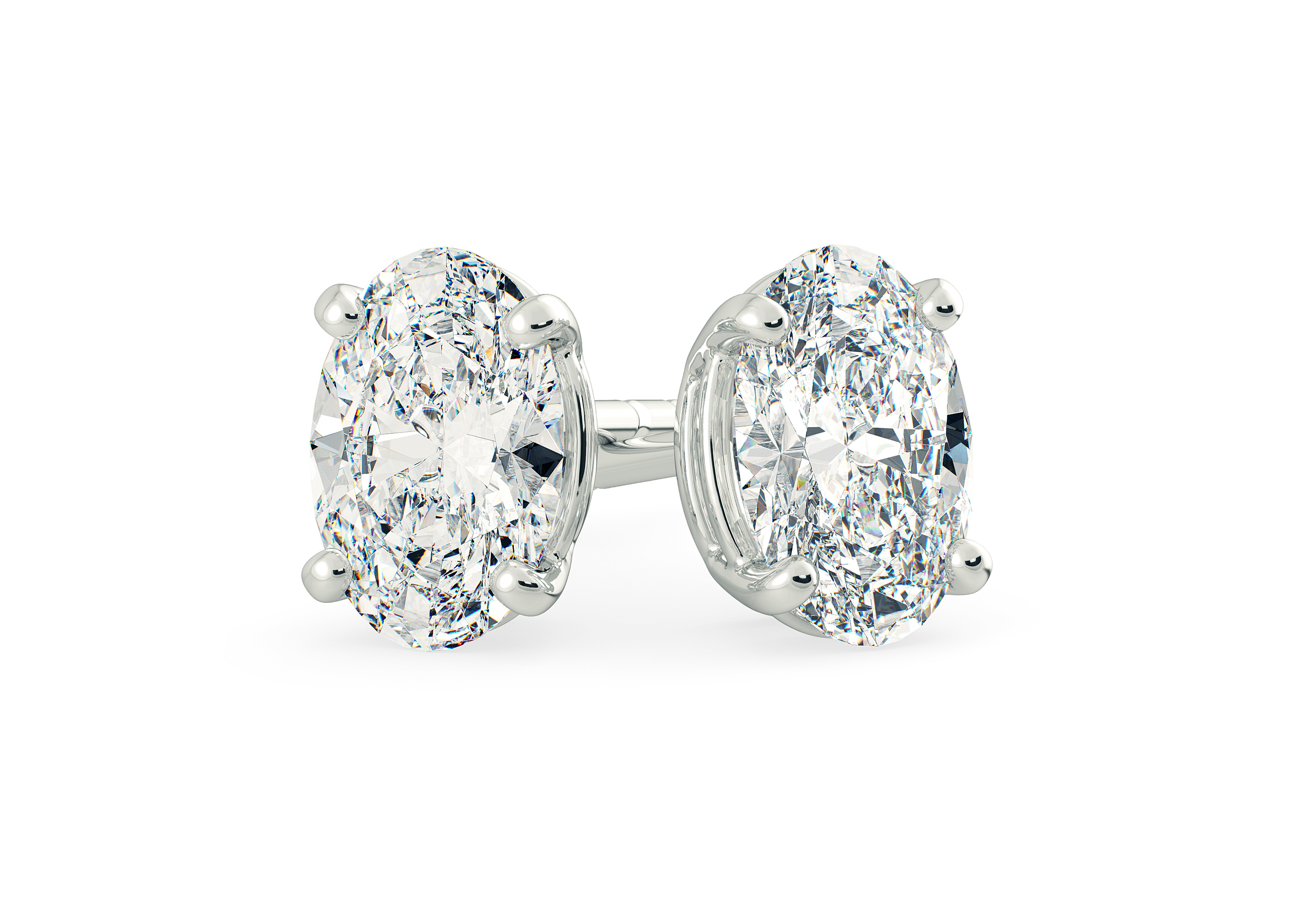 One Carat Oval Diamond Stud Earrings in 18K White Gold