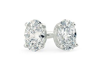 Ettore Oval Diamond Stud Earrings in 18K White Gold with Butterfly Backs