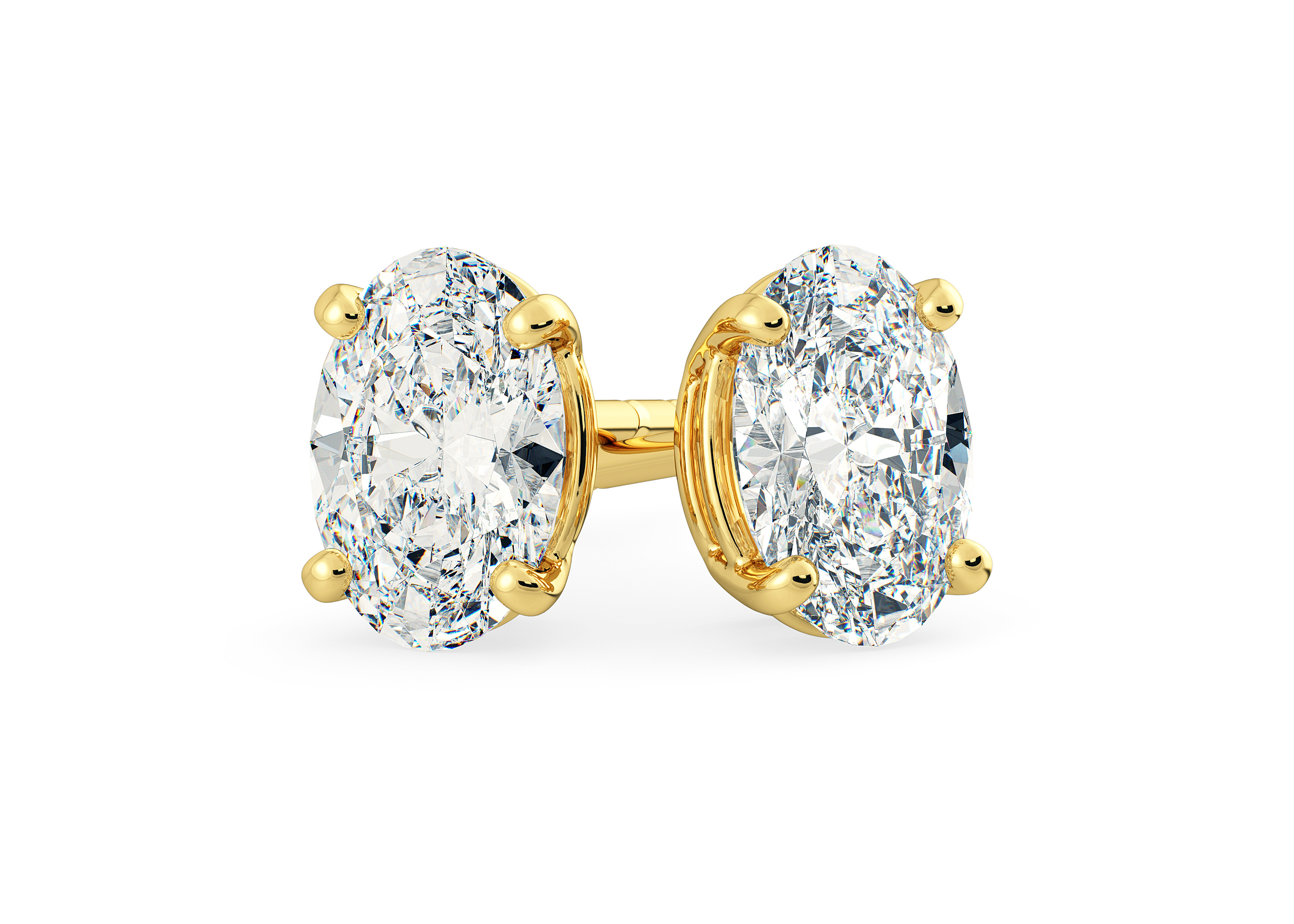 One Carat Oval Diamond Stud Earrings in 18K Yellow Gold