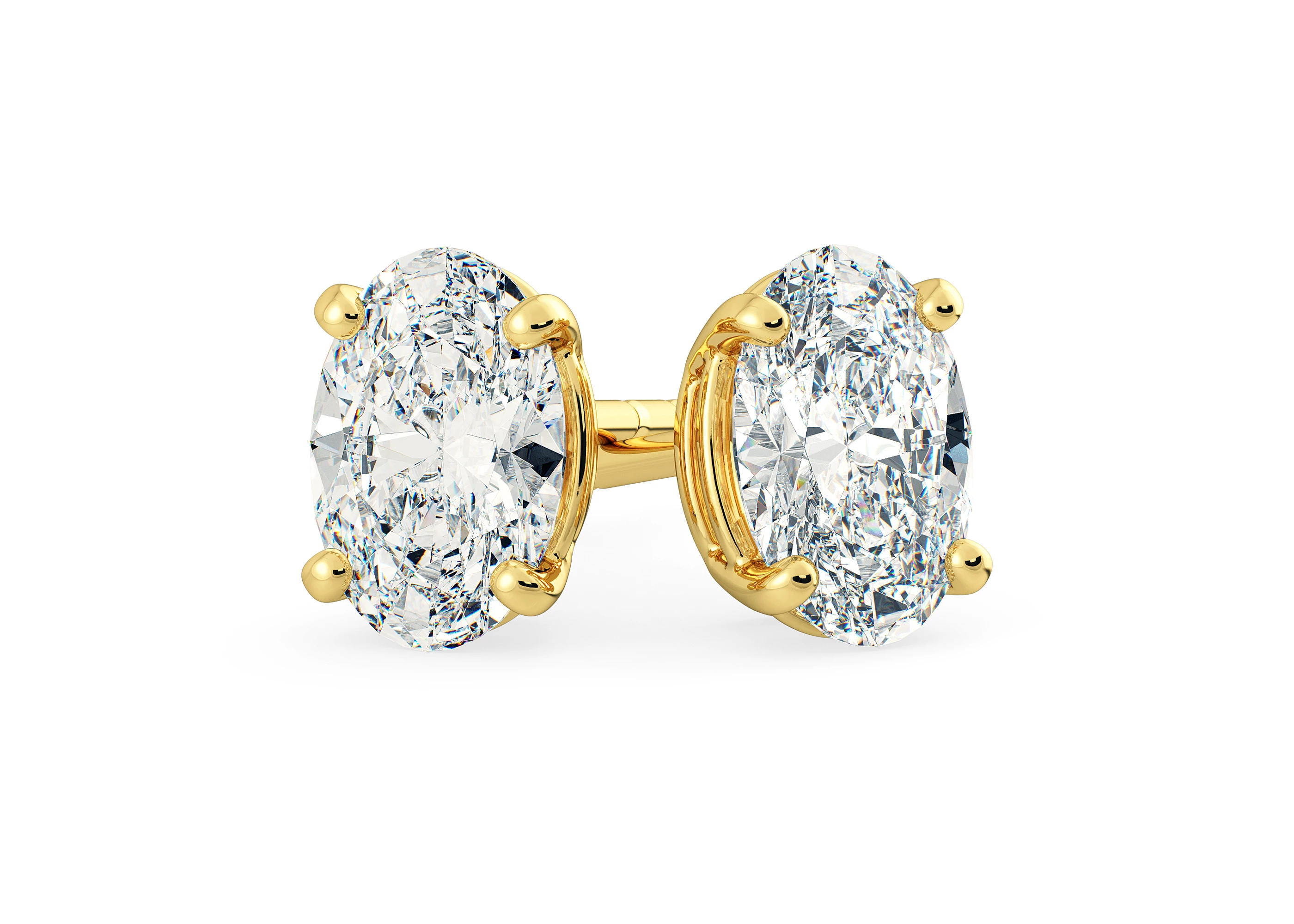 Two Carat Lab Grown Oval Diamond Stud Earrings in 18K Yellow Gold