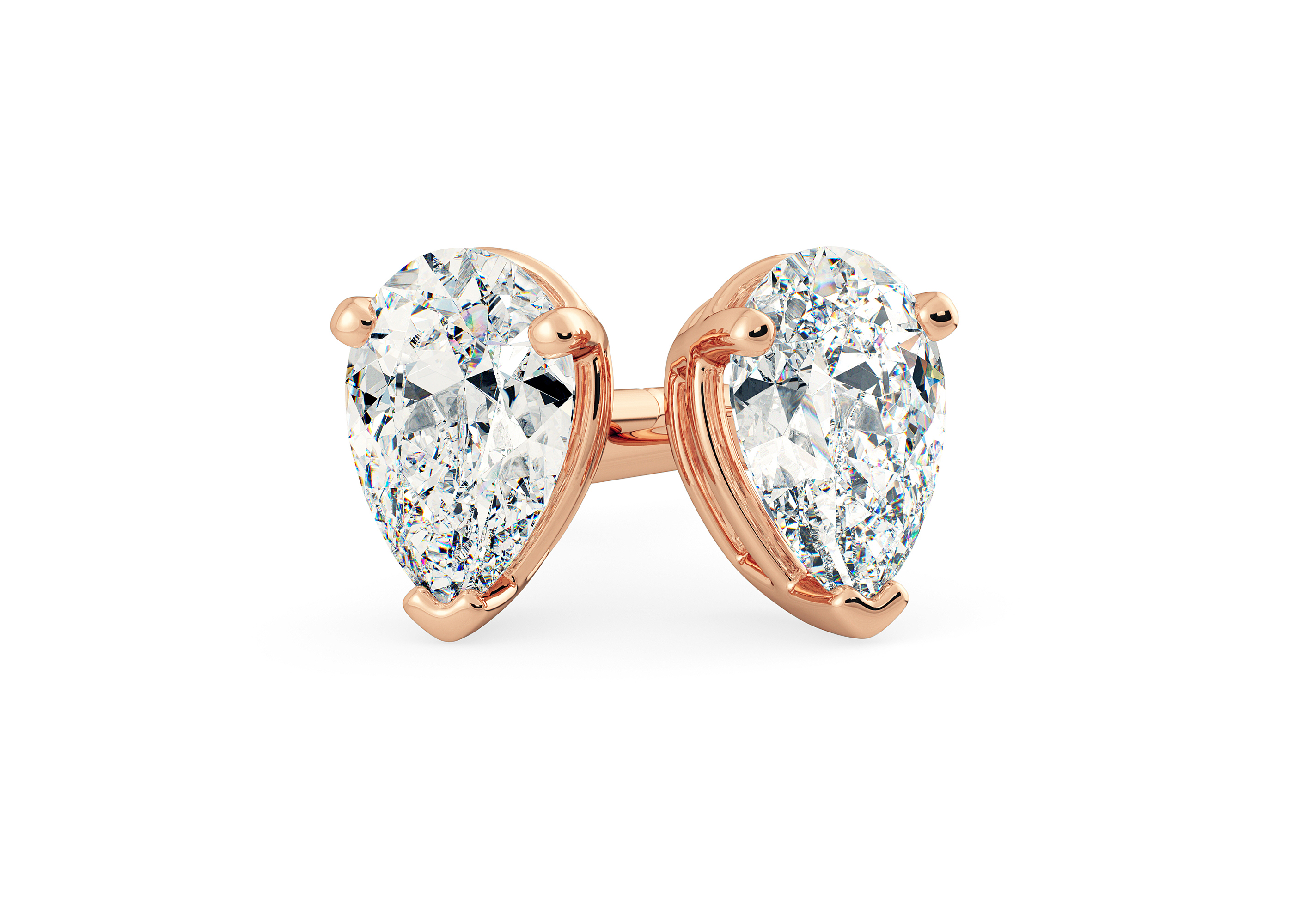 Two Carat Pear Diamond Stud Earrings in 18K Rose Gold
