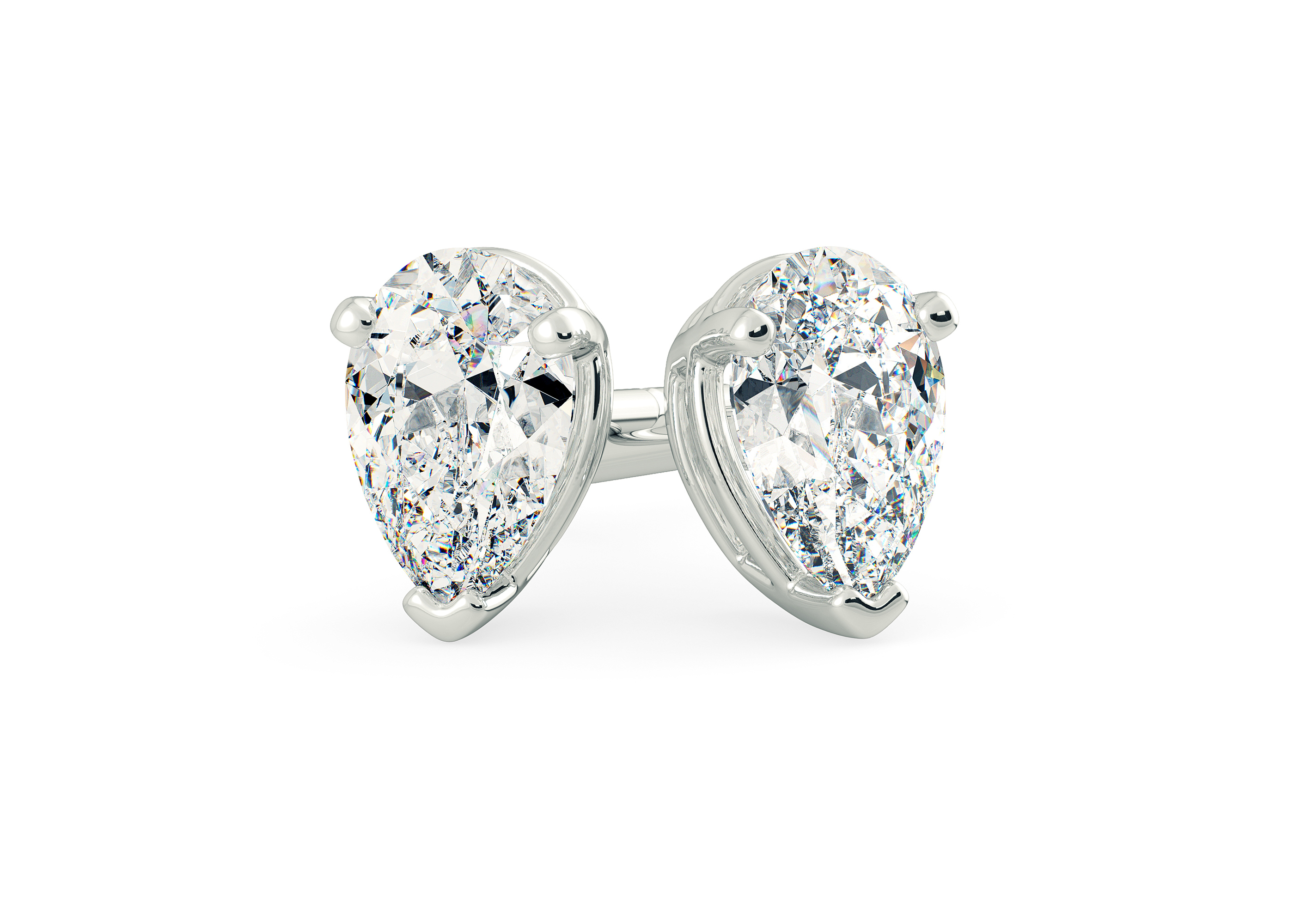 Two Carat Lab Grown Pear Diamond Stud Earrings in 18K White Gold