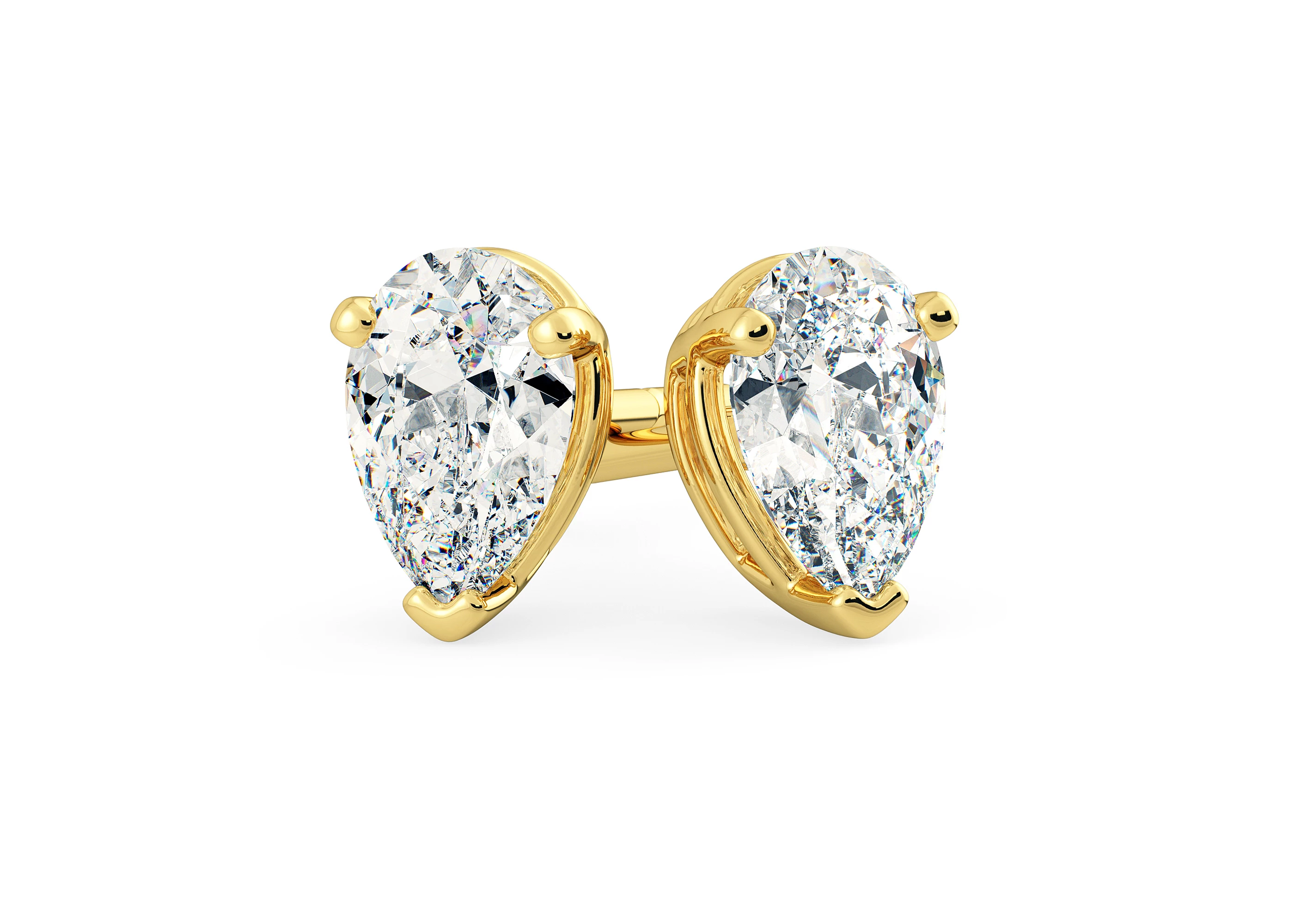 Two Carat Lab Grown Pear Diamond Stud Earrings in 18K Yellow Gold