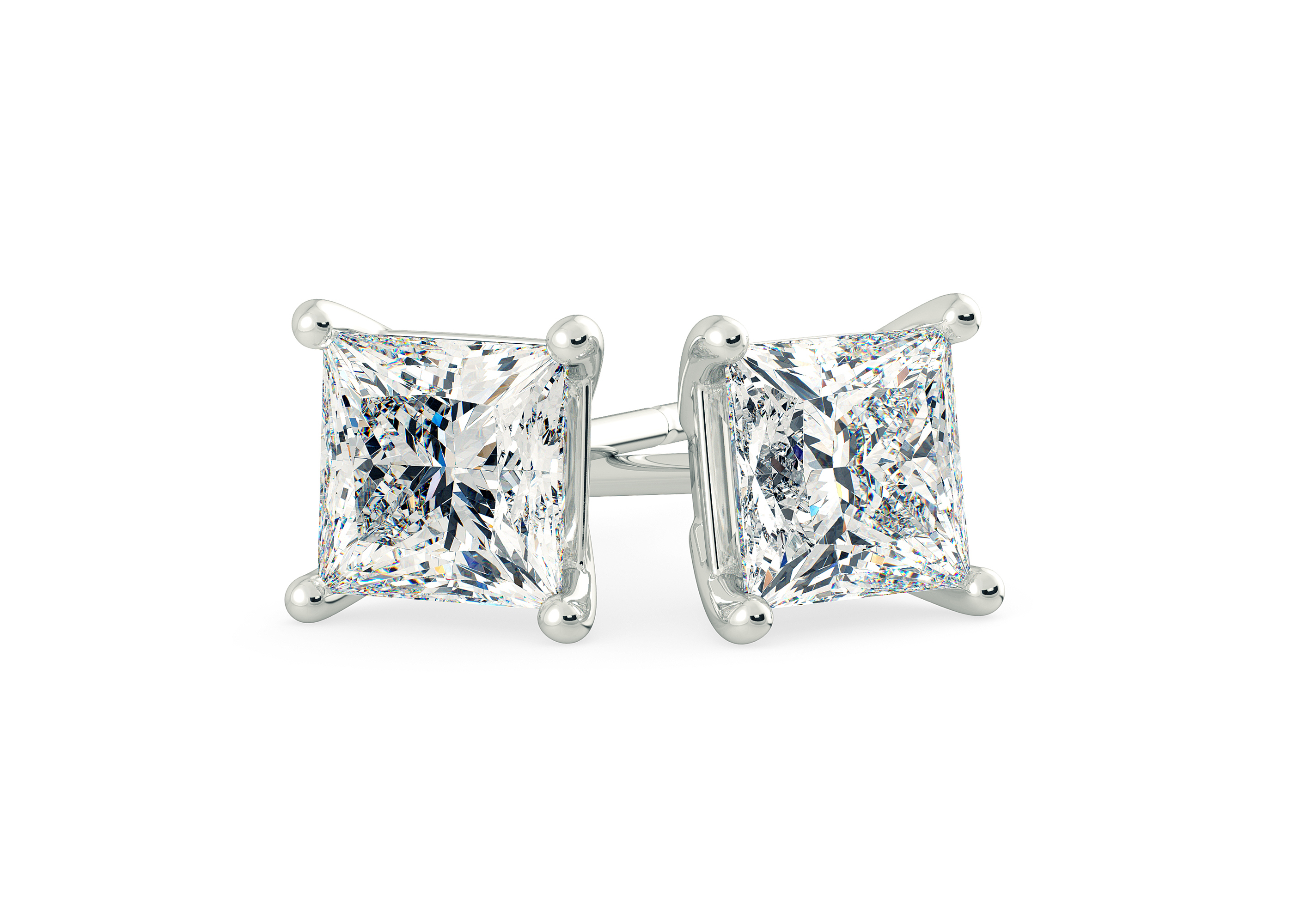 One Carat Princess Diamond Stud Earrings in 18K White Gold