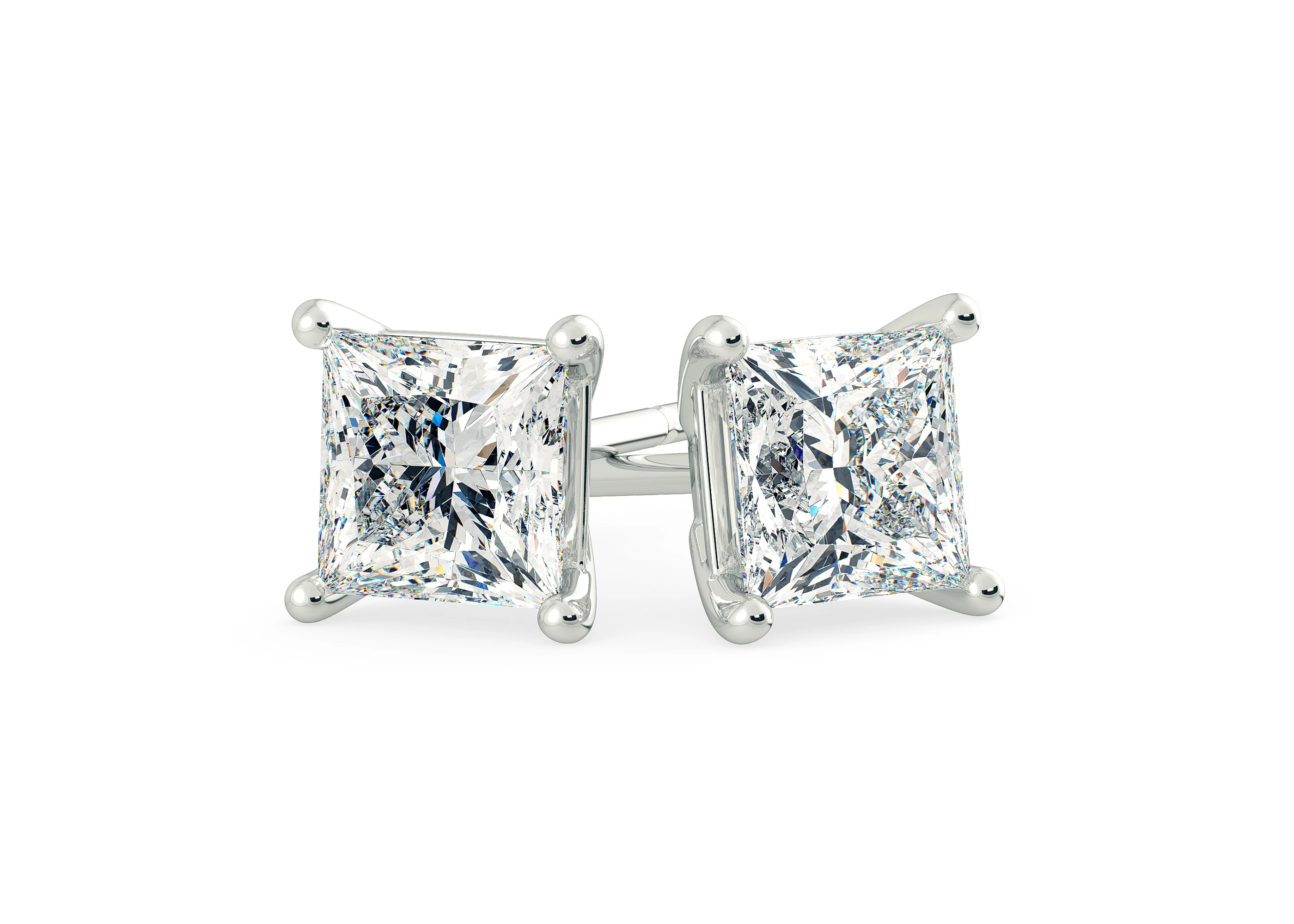 Ettore Princess Diamond Stud Earrings in 18K White Gold with Butterfly Backs