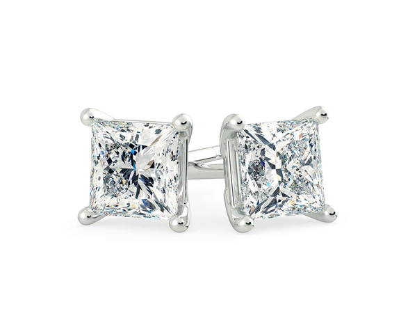 Ettore Princess Diamond Stud Earrings in Platinum with Butterfly Backs