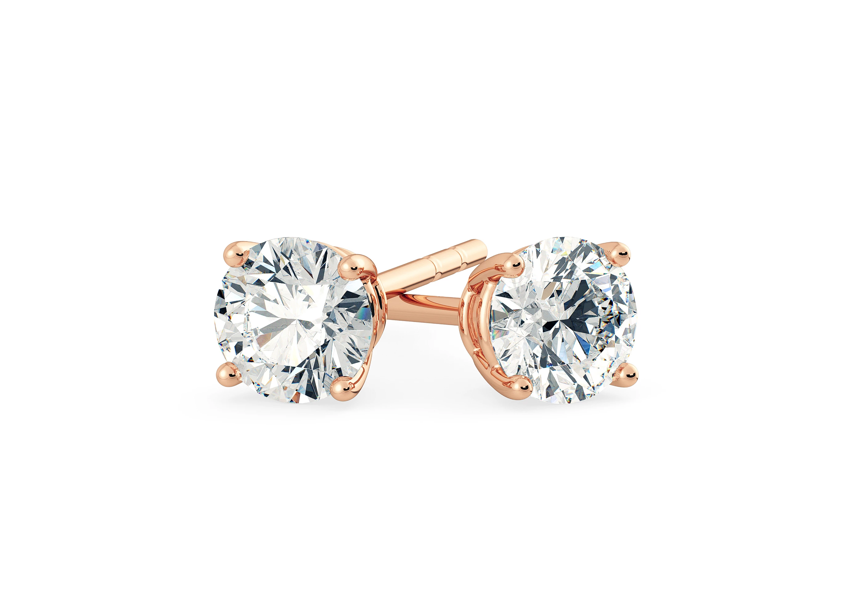 One Carat Round Brilliant Diamond Stud Earrings in 18K Rose Gold