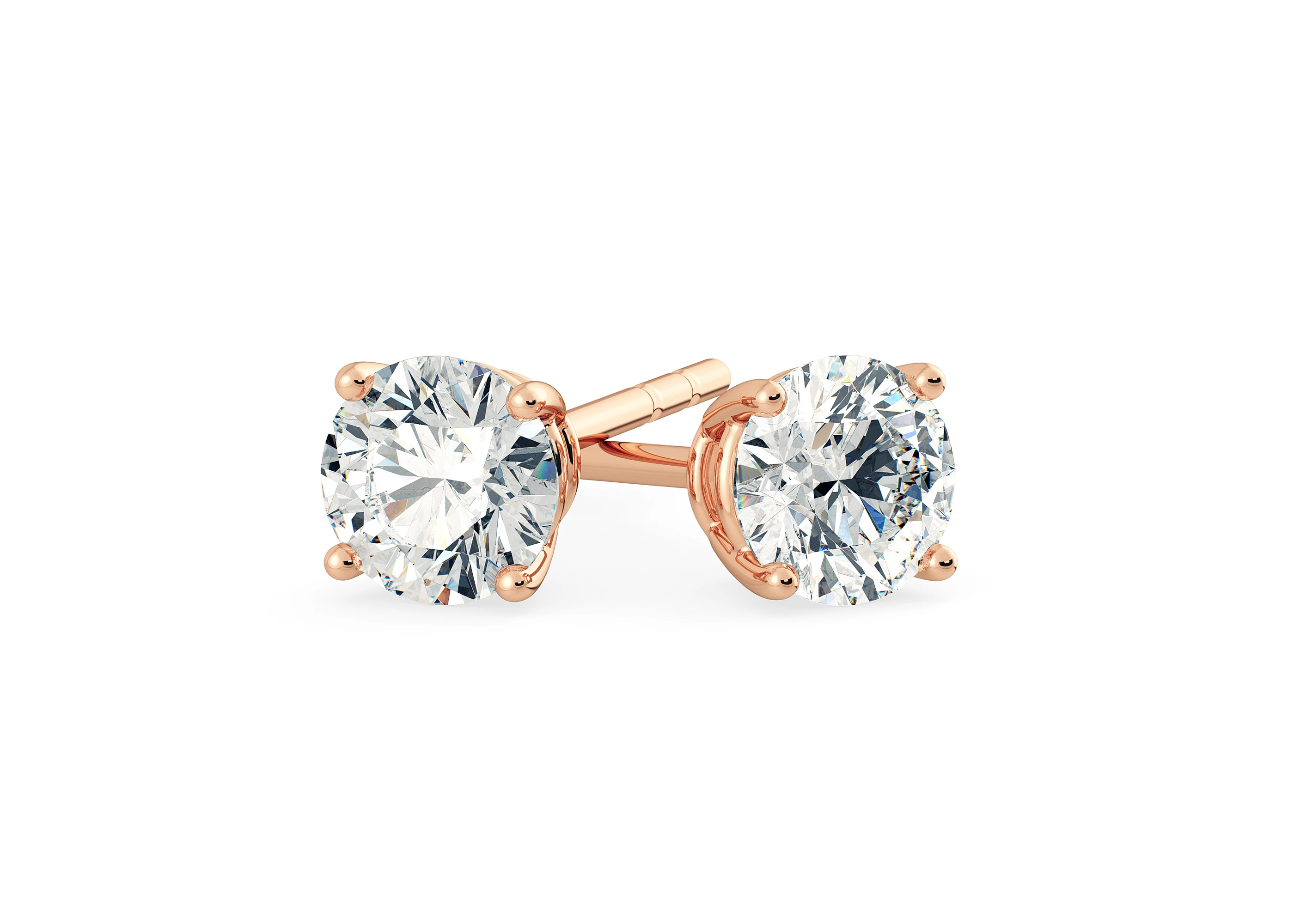 Two Carat Lab Grown Round Brilliant Diamond Stud Earrings in 18K Rose Gold