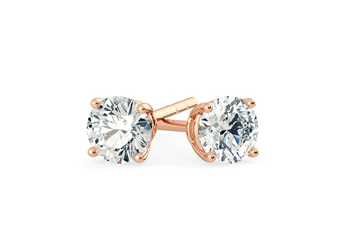 Ettore Round Brilliant Diamond Stud Earrings in 18K Rose Gold with Butterfly Backs