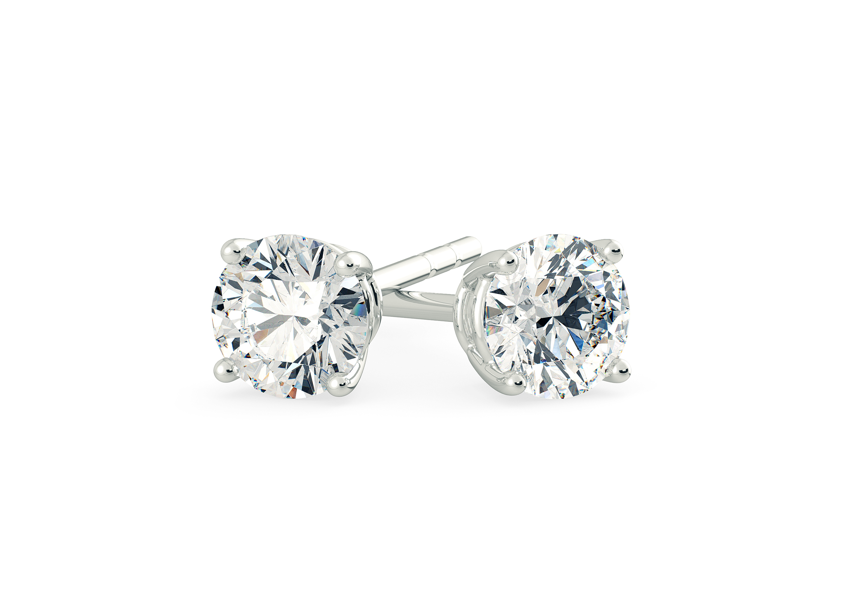 Ettore Round Brilliant Diamond Stud Earrings in Platinum with Alpha Backs