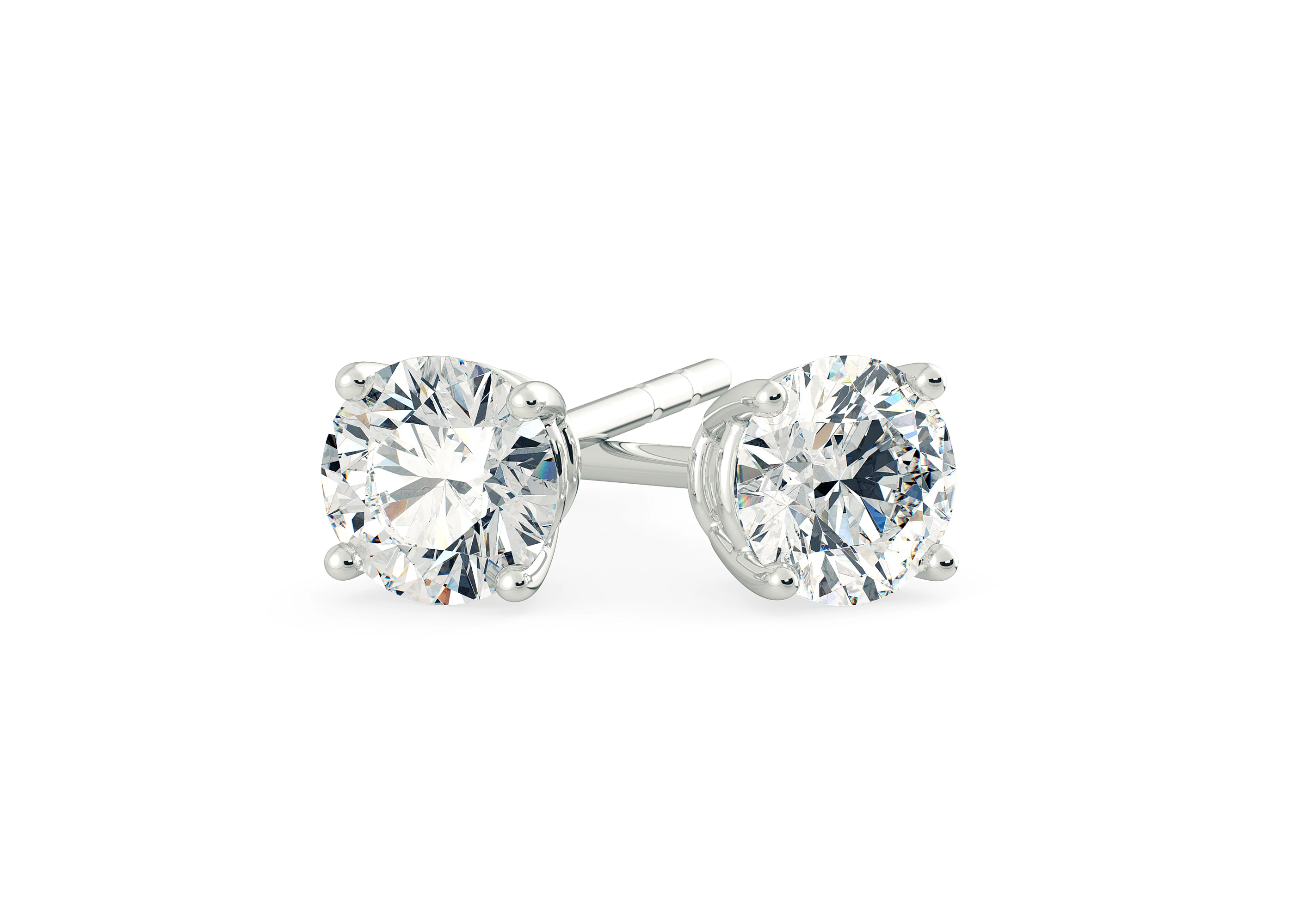 Ettore Round Brilliant Diamond Stud Earrings in 18K White Gold with Screw Backs