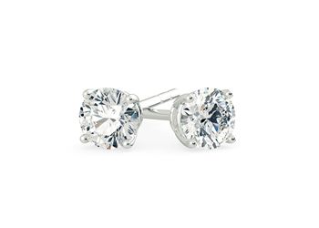 Ettore Round Brilliant Diamond Stud Earrings in 18K White Gold with Butterfly Backs