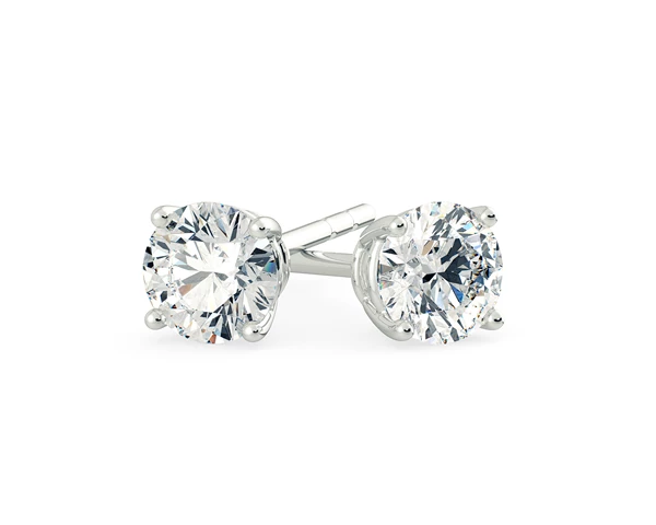 Ettore Round Brilliant Diamond Stud Earrings in Platinum with Butterfly Backs