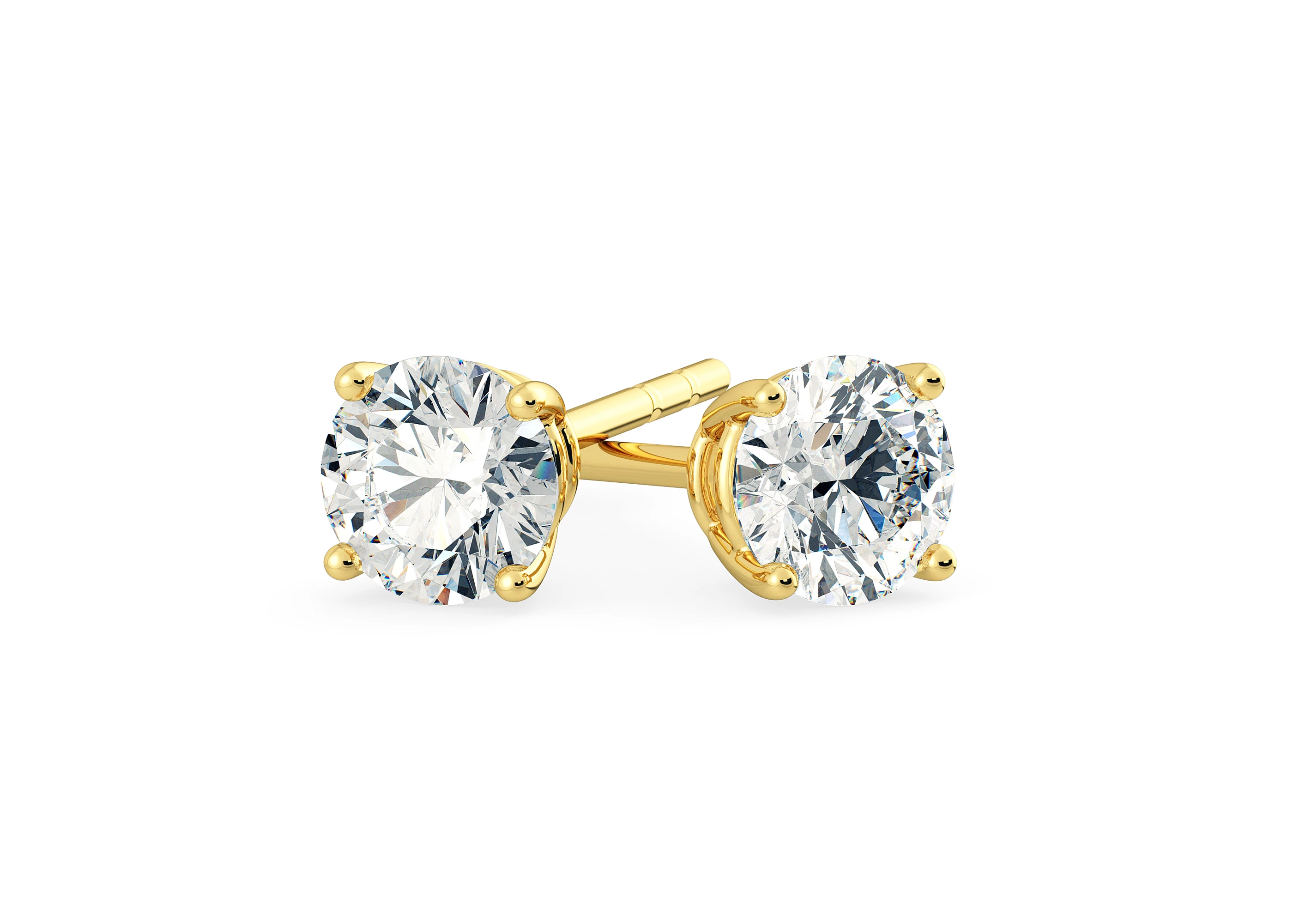 Two Carat Round Brilliant Diamond Stud Earrings in 18K Yellow Gold