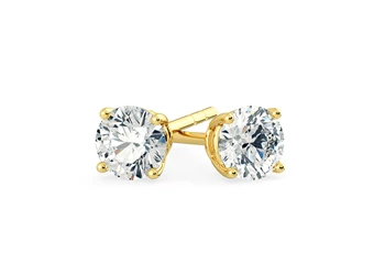 Ettore Round Brilliant Diamond Stud Earrings in 18K Yellow Gold with Butterfly Backs