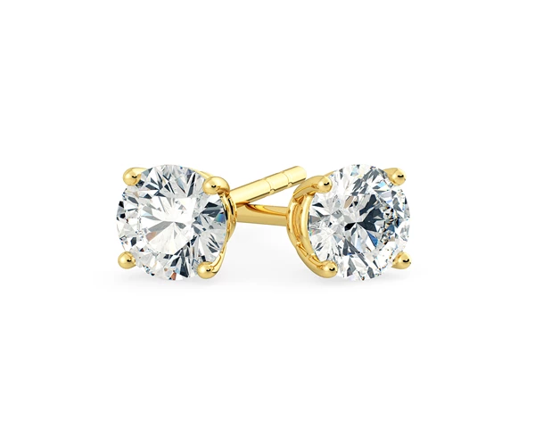 Ettore Round Brilliant Diamond Stud Earrings in 18K Yellow Gold with Butterfly Backs
