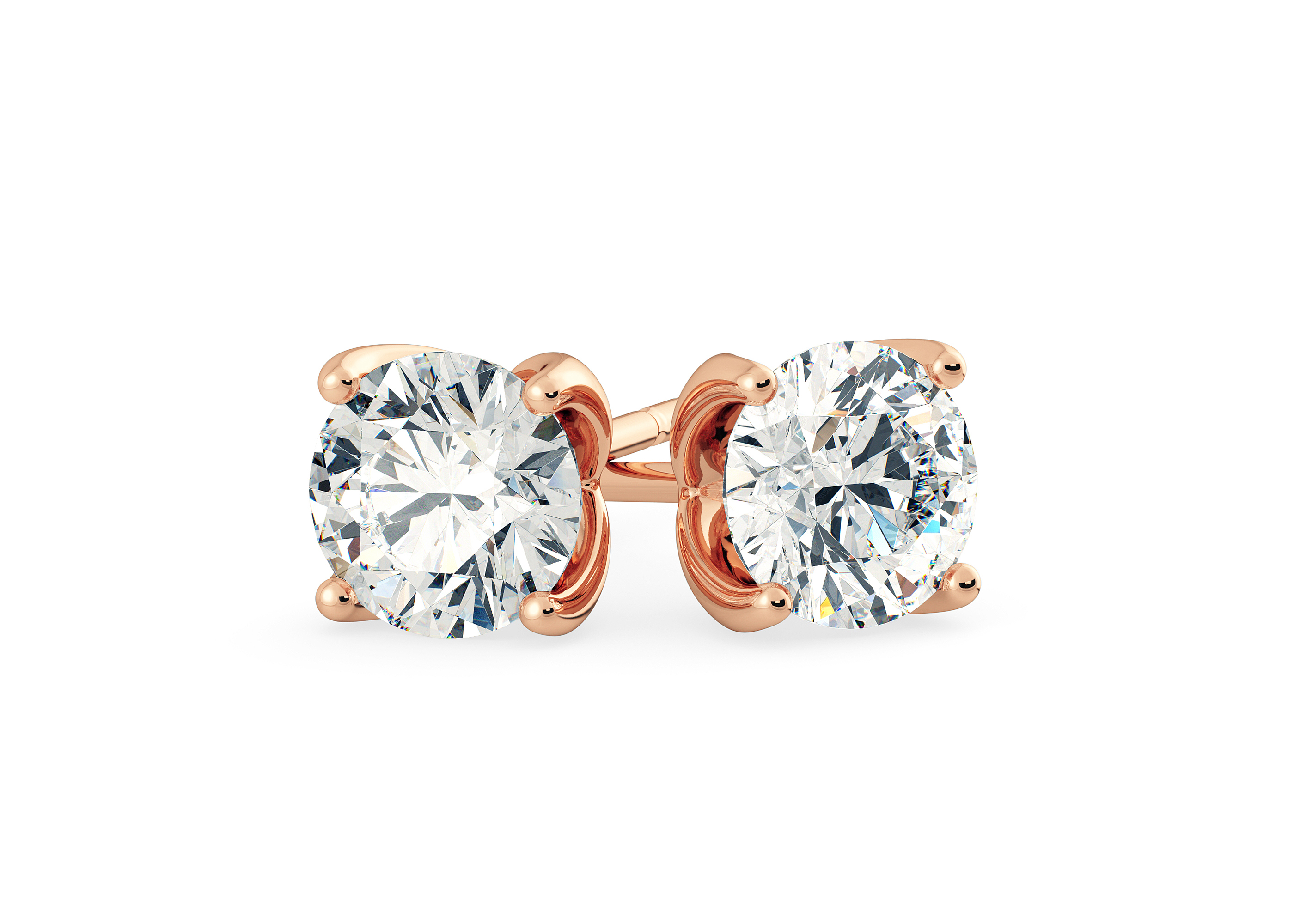 Mirabelle Round Brilliant Diamond Stud Earrings in 18K Rose Gold with Alpha Backs
