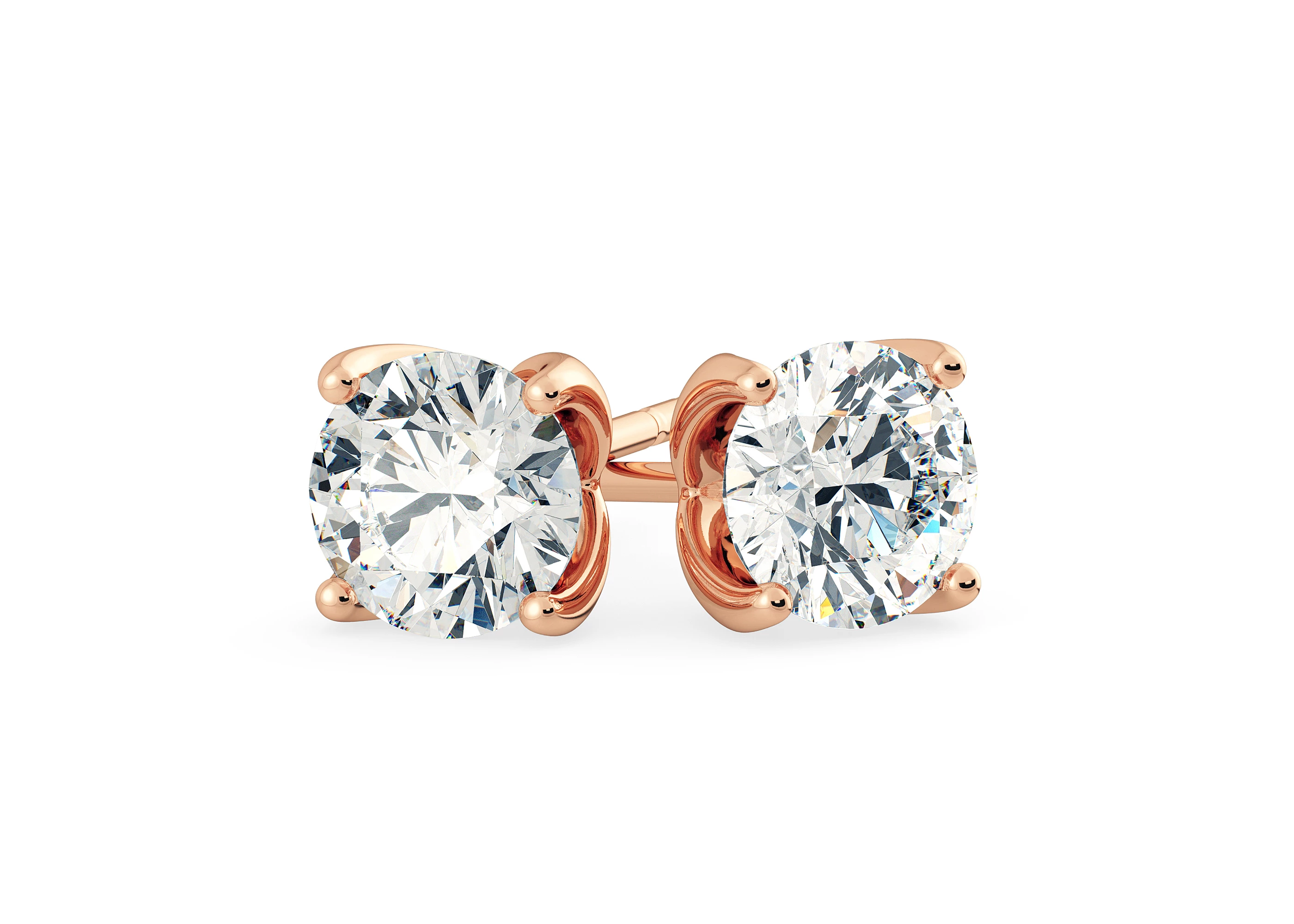 Mirabelle Round Brilliant Diamond Stud Earrings in 18K Rose Gold with Alpha Backs