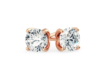 Mirabelle Round Brilliant Diamond Stud Earrings in 18K Rose Gold with Butterfly Backs