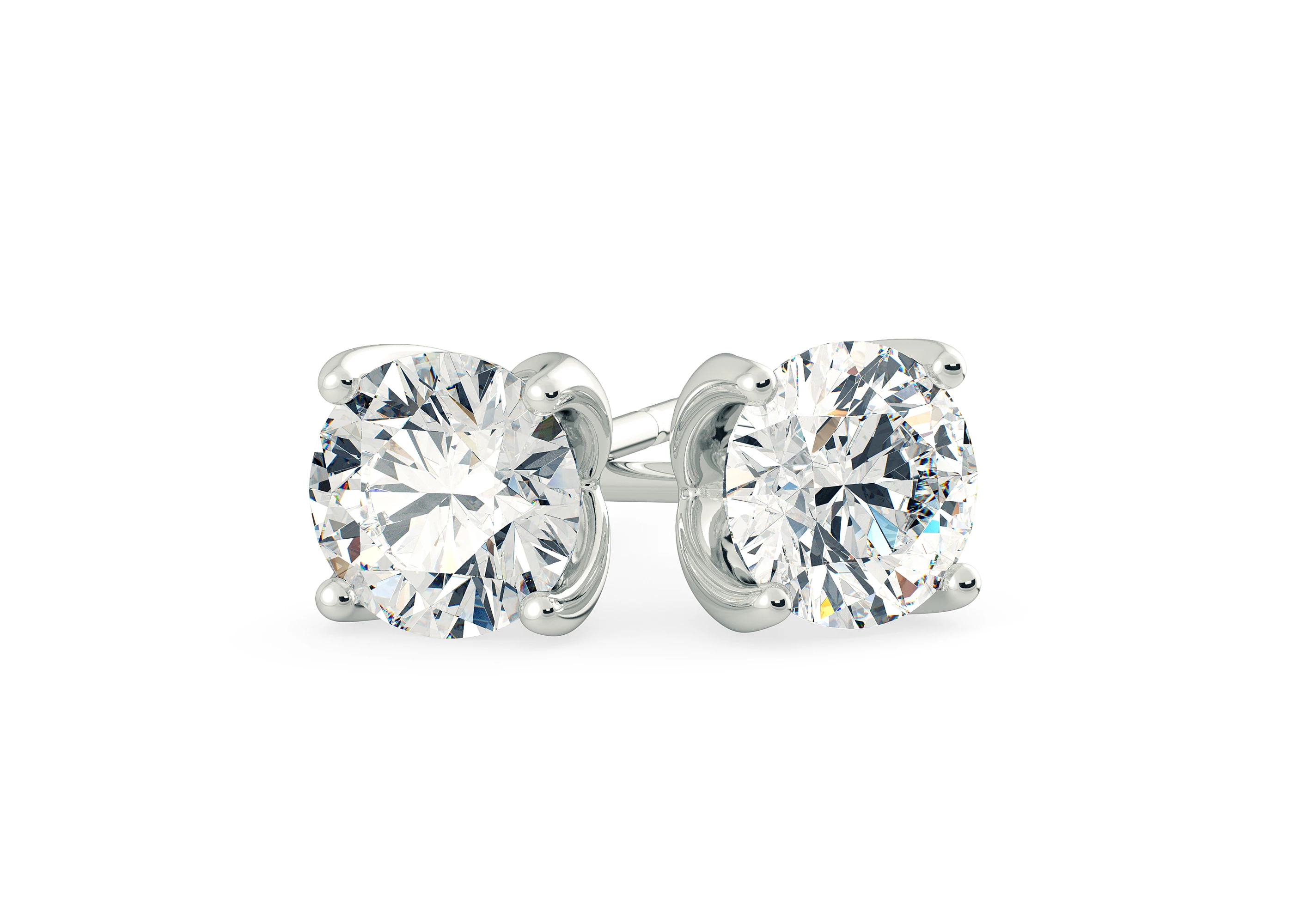 Mirabelle Round Brilliant Diamond Stud Earrings in Platinum with Alpha Backs