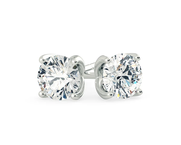 Mirabelle Round Brilliant Diamond Stud Earrings in 18K White Gold with Butterfly Backs