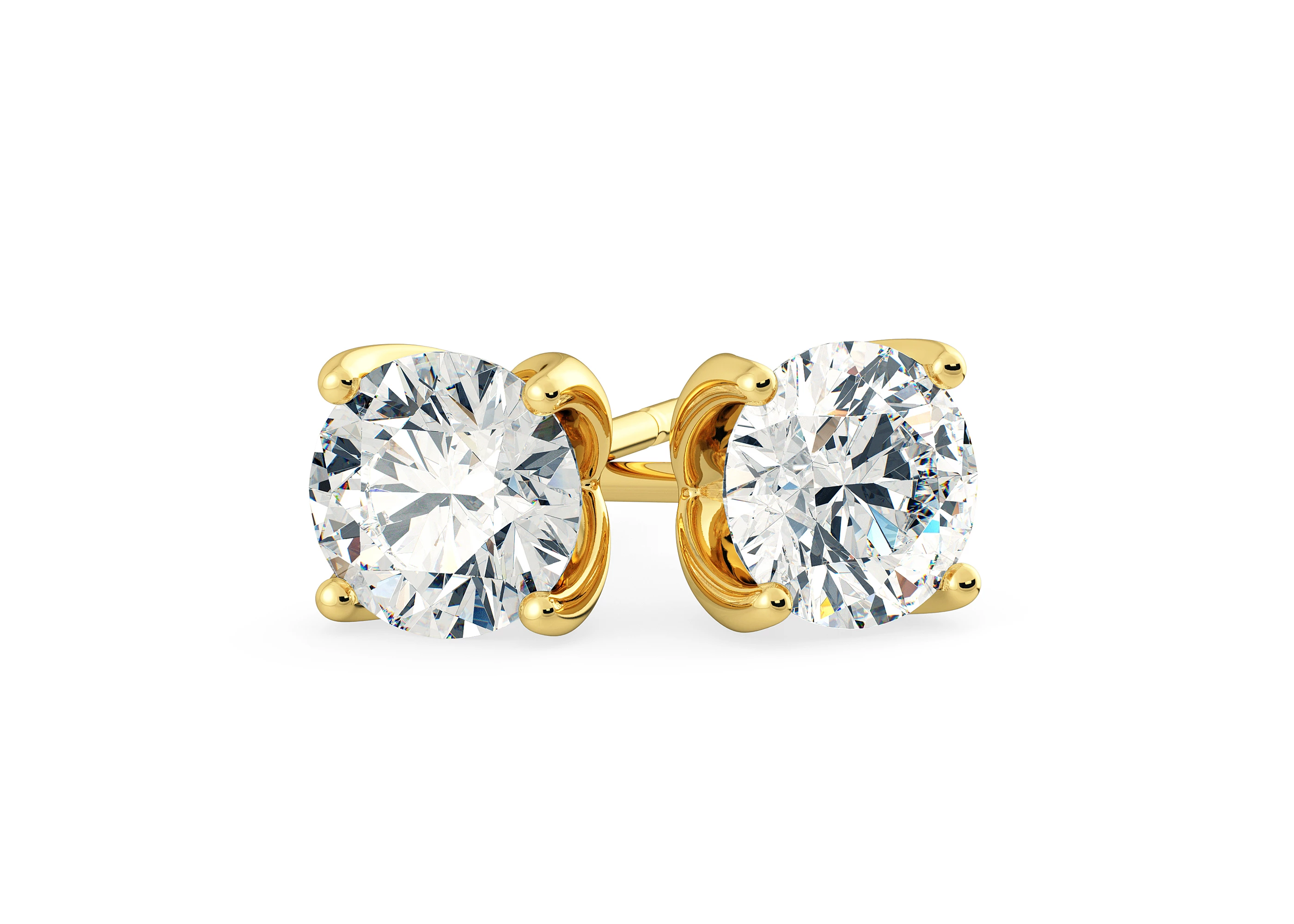 Mirabelle Round Brilliant Diamond Stud Earrings in 18K Yellow Gold with Alpha Backs